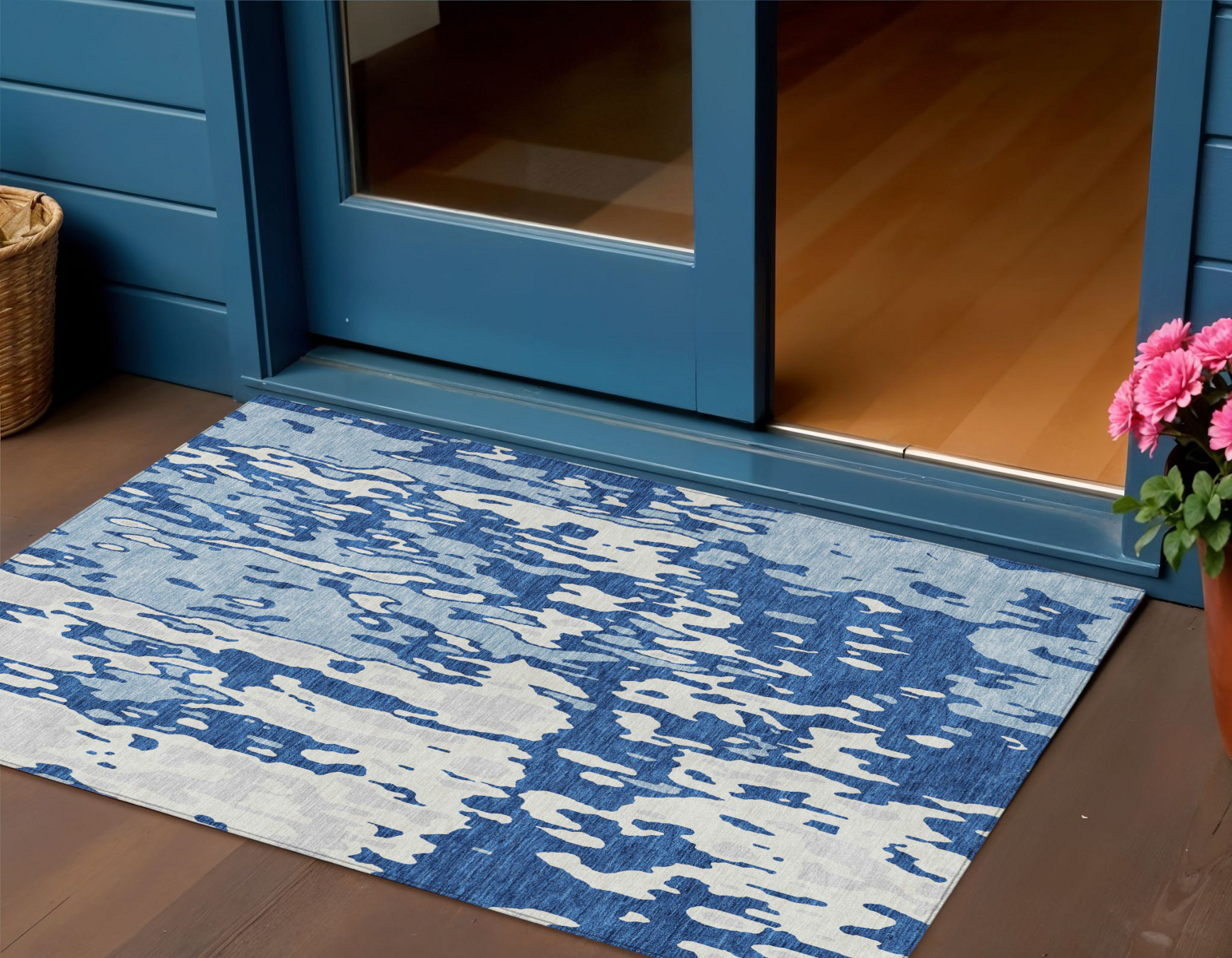 3' X 5' Navy Blue And Ivory Abstract Washable Indoor Outdoor Area Rug-613350-1