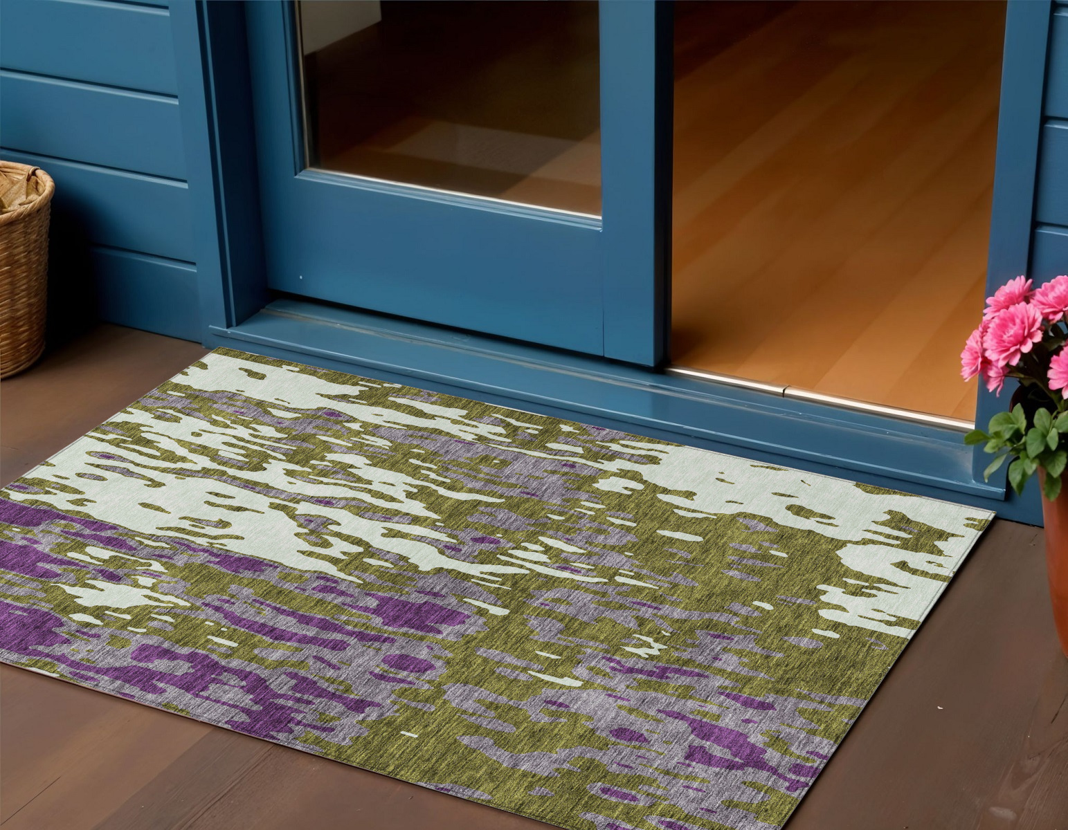 3' X 5' Olive Green And Purple Abstract Washable Indoor Outdoor Area Rug-613356-1