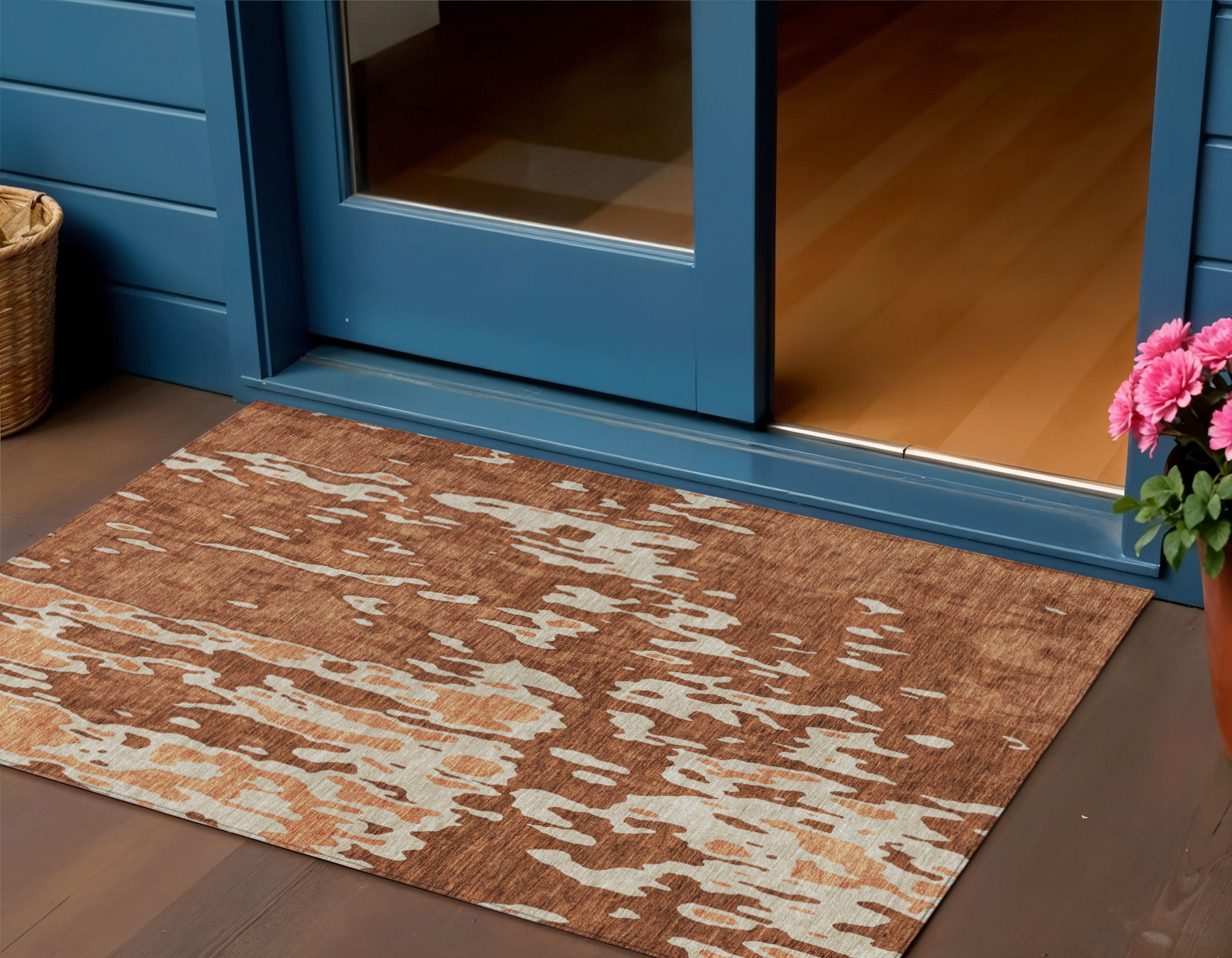 3' X 5' Orange And Ivory Abstract Washable Indoor Outdoor Area Rug-613362-1