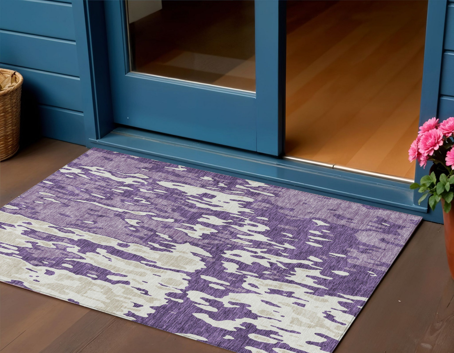 3' X 5' Purple And Ivory Abstract Washable Indoor Outdoor Area Rug-613368-1