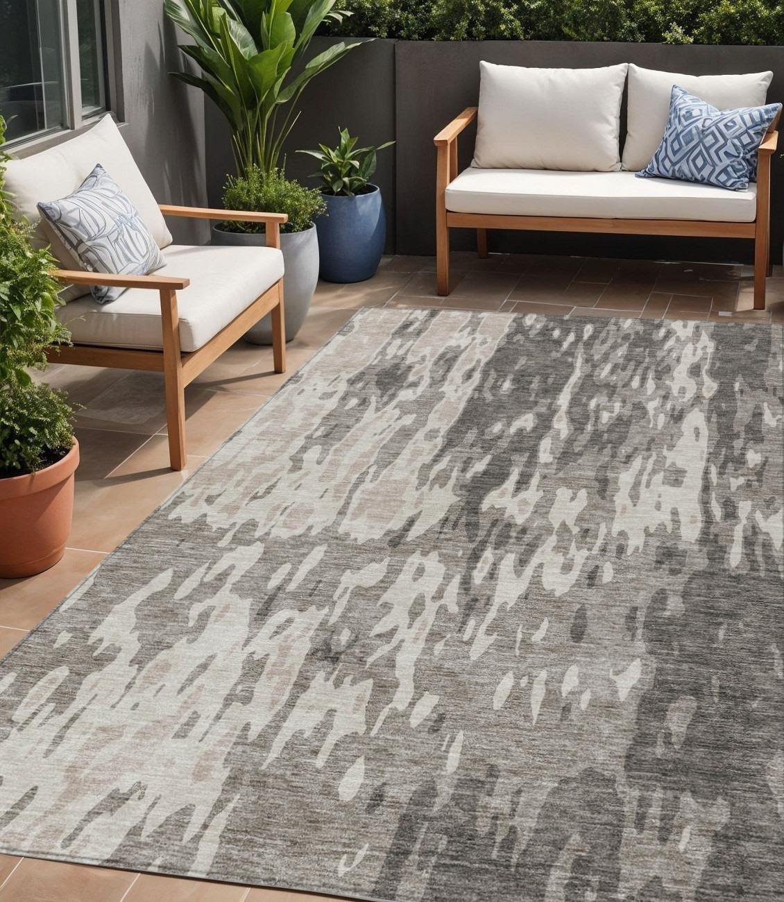 5' X 8' Taupe And Ivory Abstract Washable Indoor Outdoor Area Rug-613381-1