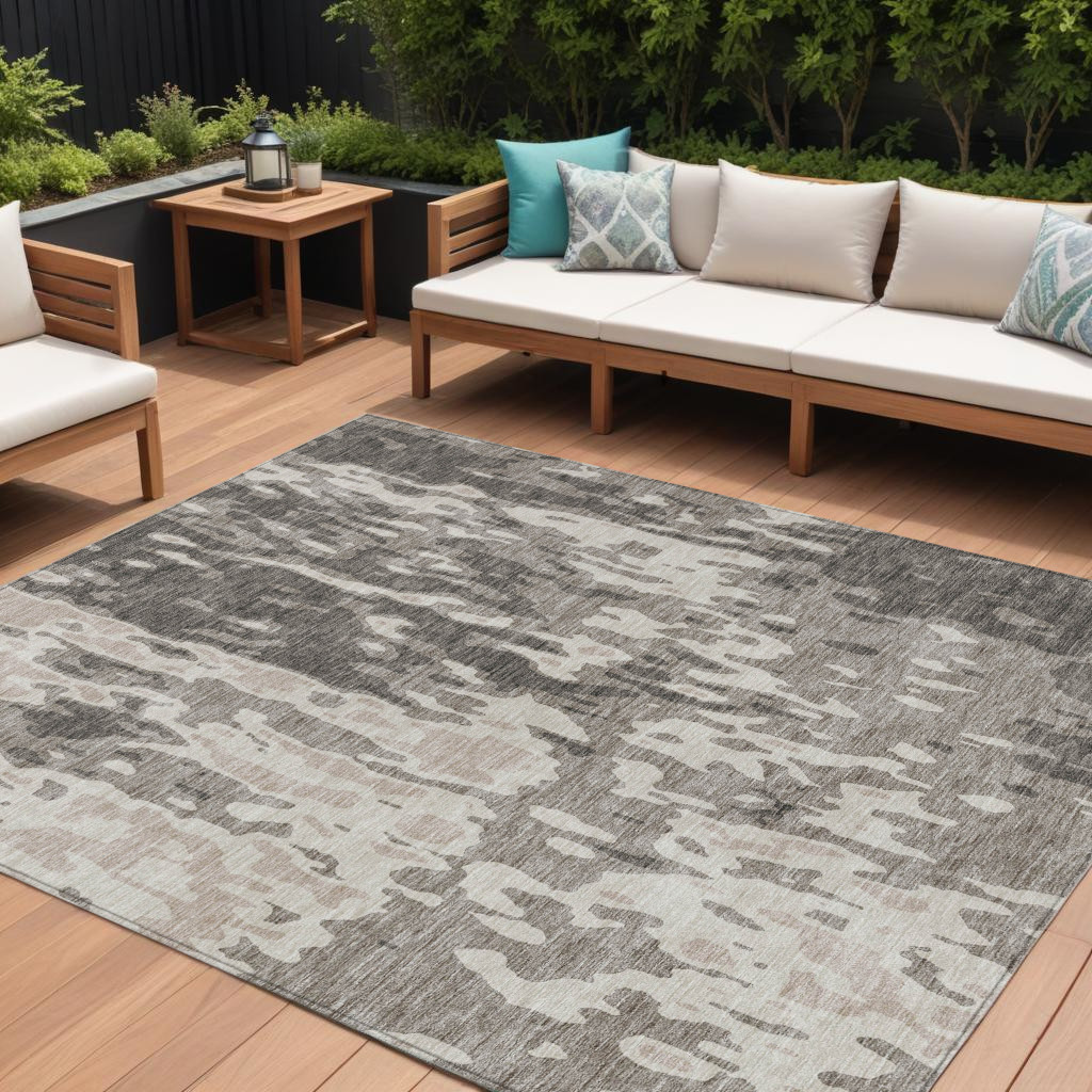 10' X 14' Taupe And Ivory Abstract Washable Indoor Outdoor Area Rug-613385-1