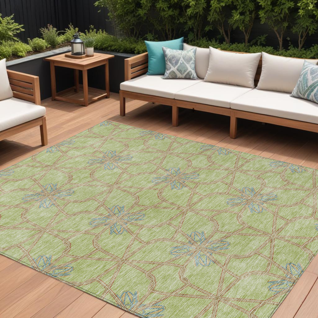 9' X 12' Sage And Blue Geometric Washable Indoor Outdoor Area Rug-613390-1