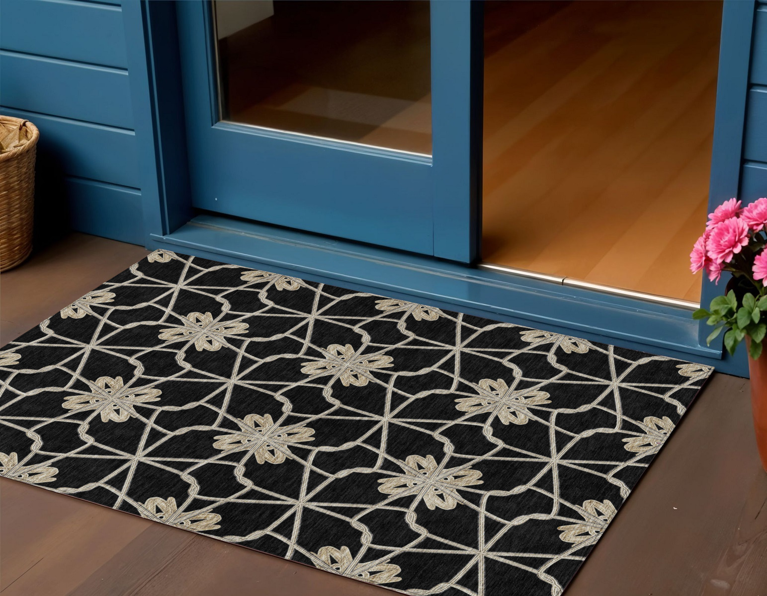 3' X 5' Black And Ivory Geometric Washable Indoor Outdoor Area Rug-613404-1