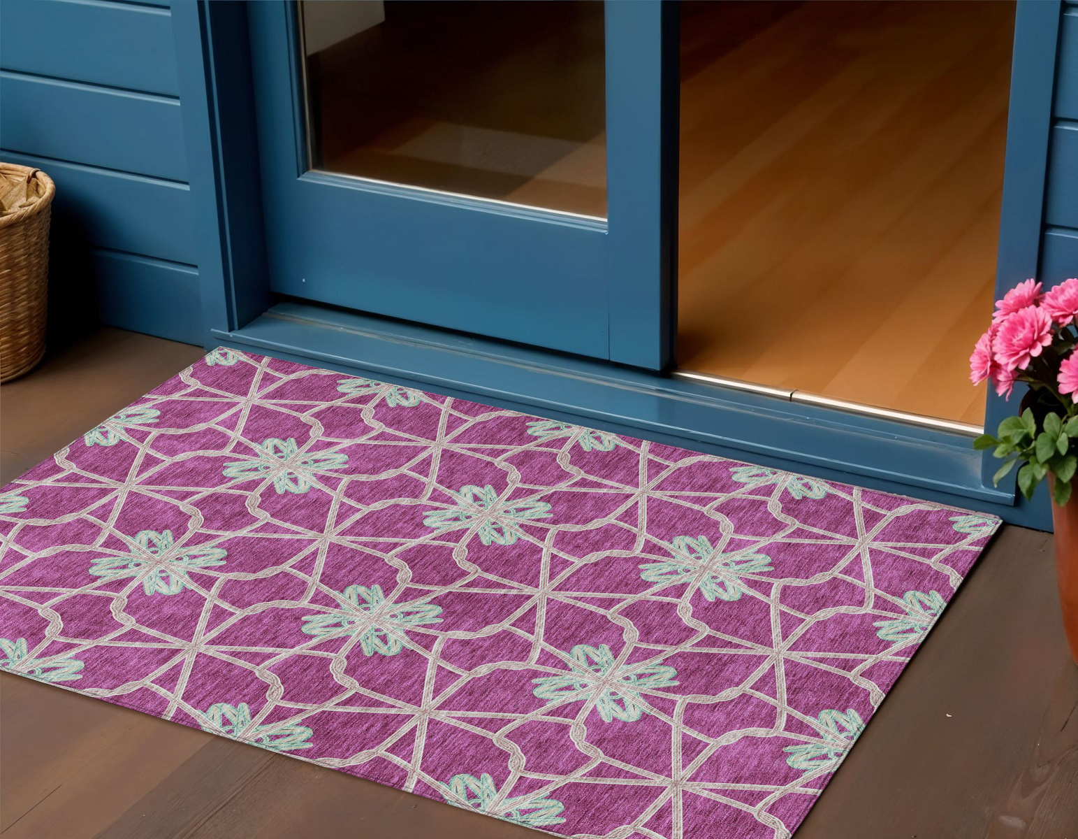 3' X 5' Blush And Aqua Geometric Washable Indoor Outdoor Area Rug-613410-1