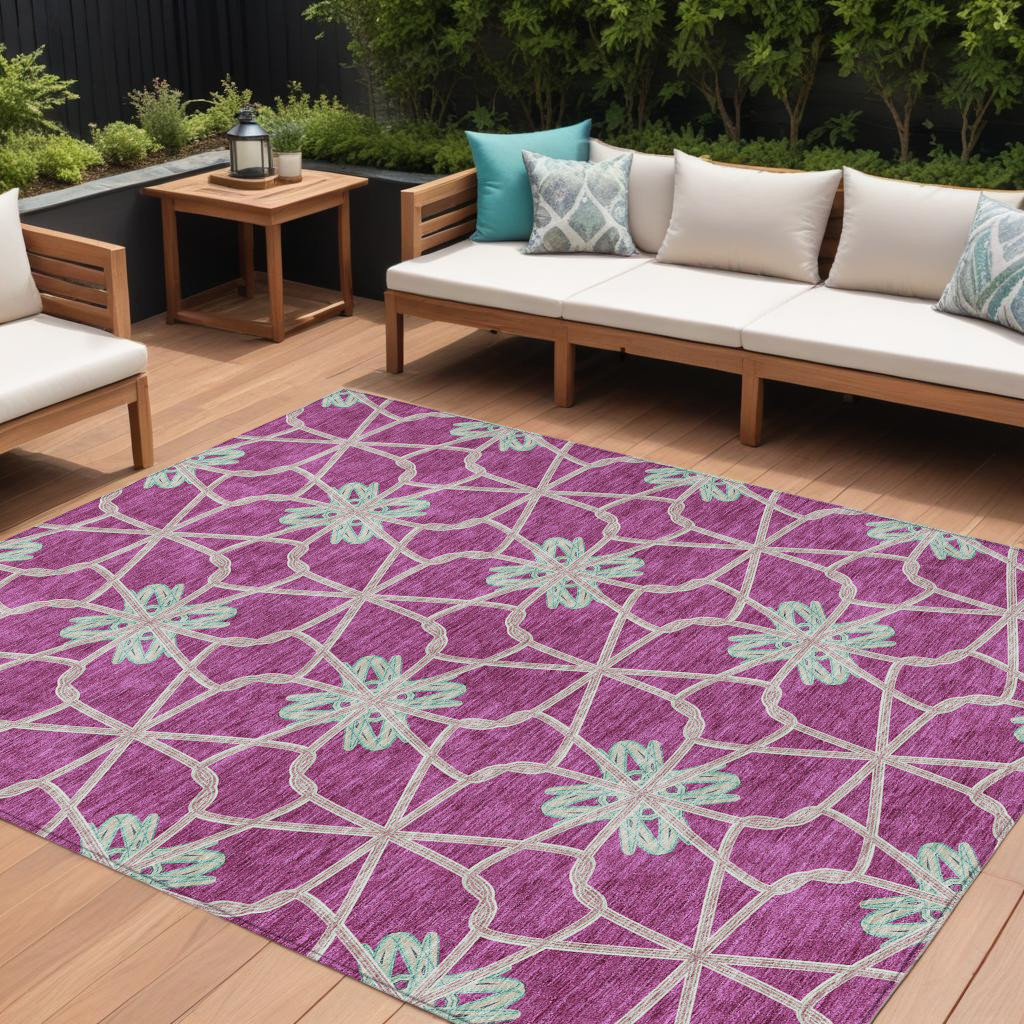 8' X 10' Blush And Aqua Geometric Washable Indoor Outdoor Area Rug-613413-1