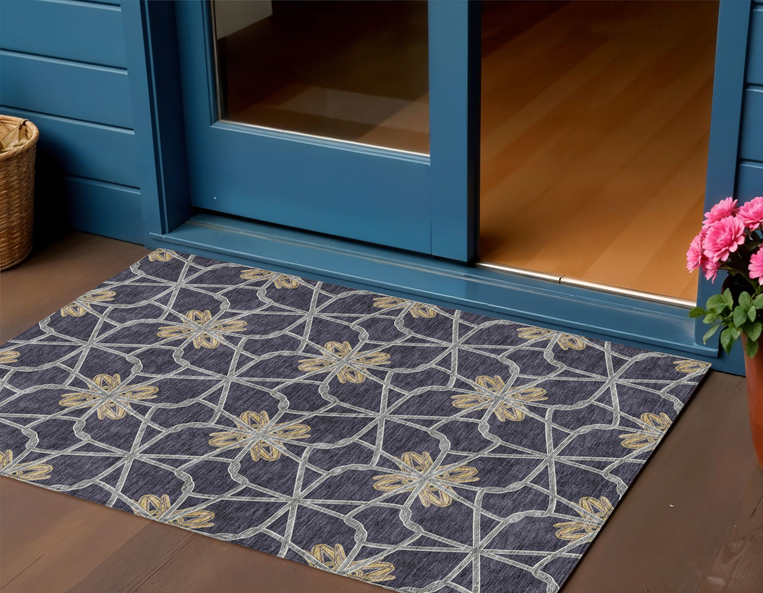 3' X 5' Charcoal And Gold Geometric Washable Indoor Outdoor Area Rug-613422-1