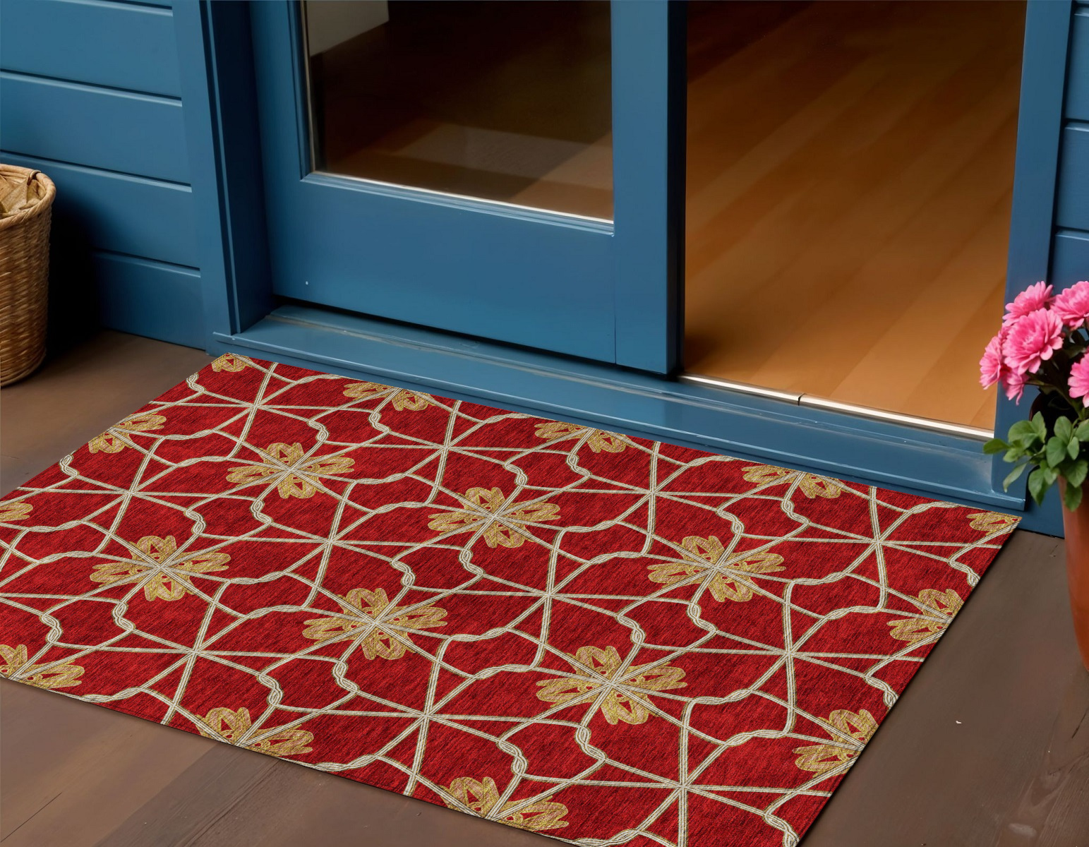 3' X 5' Orange And Gold Geometric Washable Indoor Outdoor Area Rug-613446-1