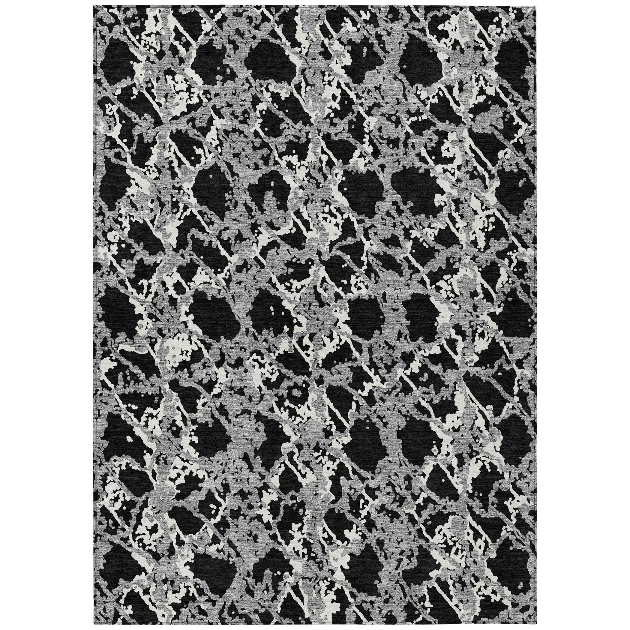 9' X 12' Black And Gray Abstract Washable Indoor Outdoor Area Rug-614129-1