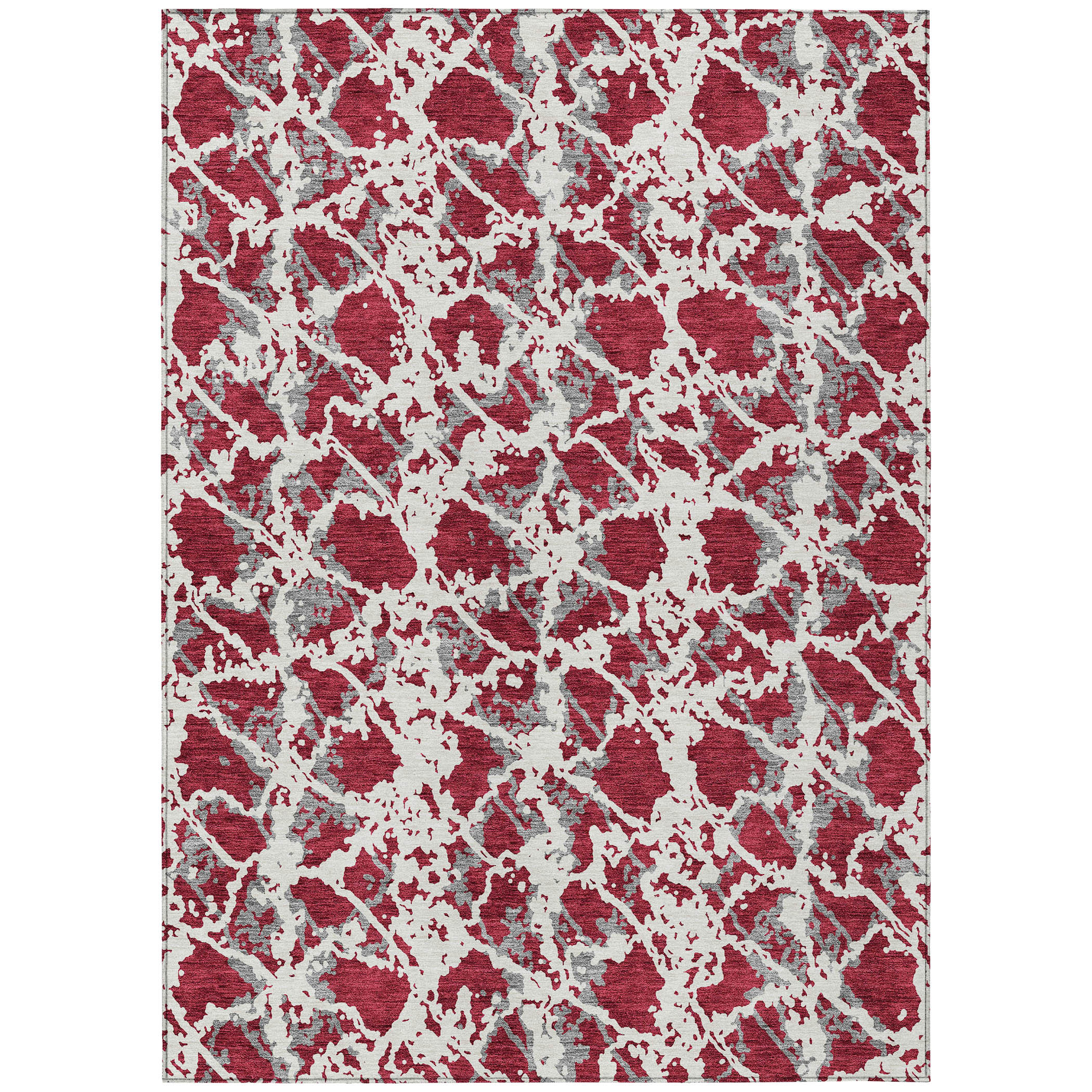 5' X 8' Burgundy And Ivory Abstract Washable Indoor Outdoor Area Rug-614138-1