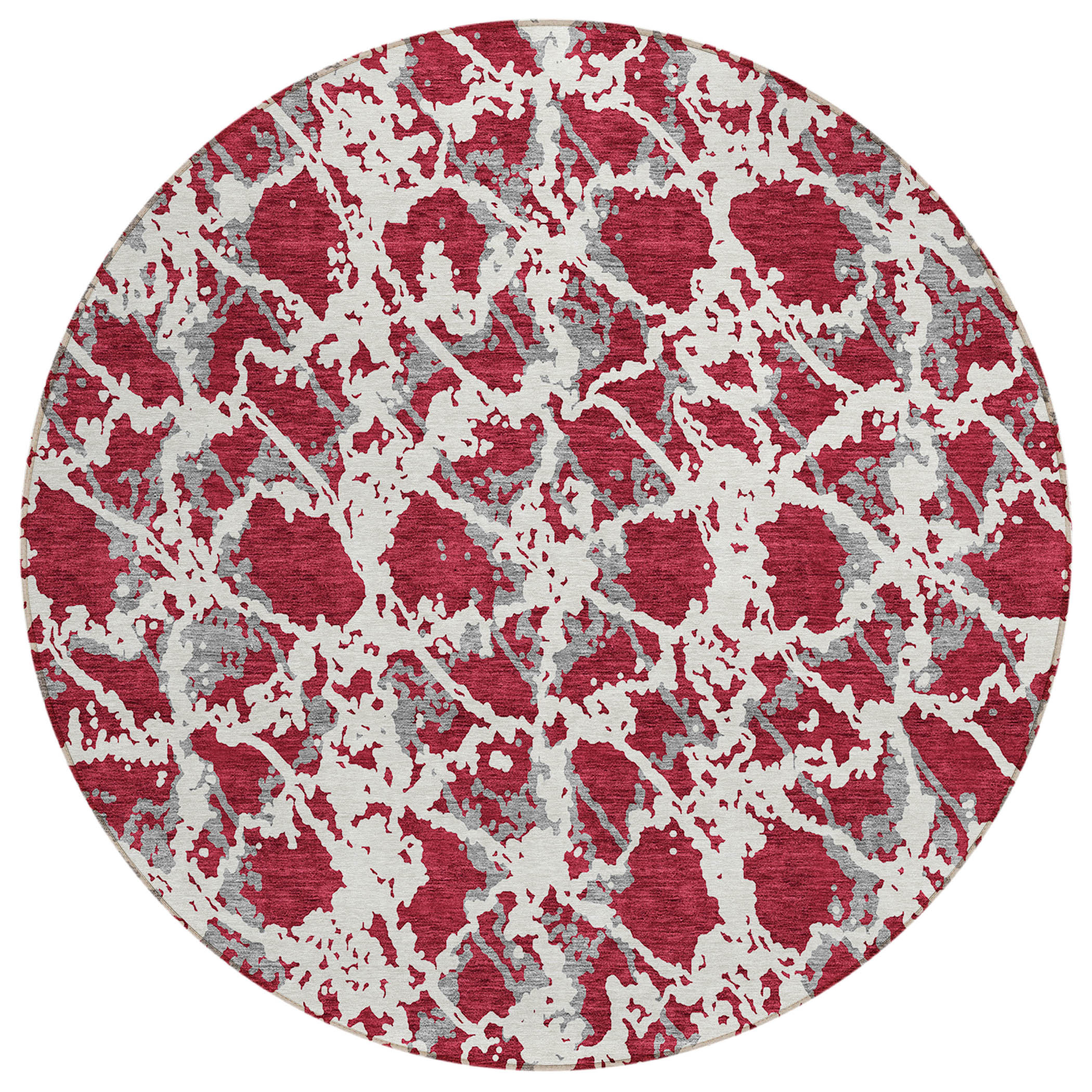 8' Burgundy And Ivory Round Abstract Washable Indoor Outdoor Area Rug-614139-1