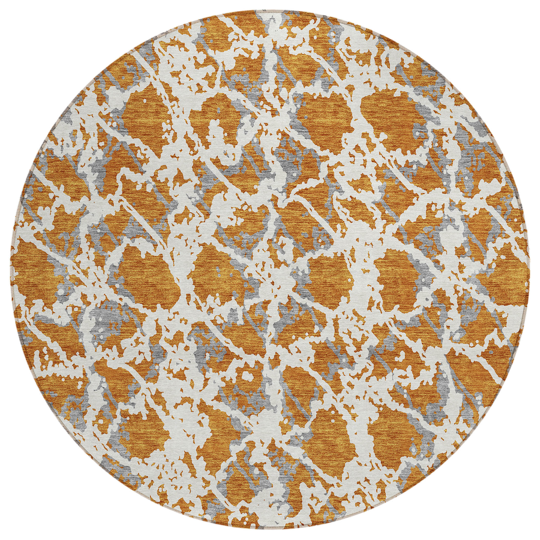 8' Copper And Ivory Round Abstract Washable Indoor Outdoor Area Rug-614151-1
