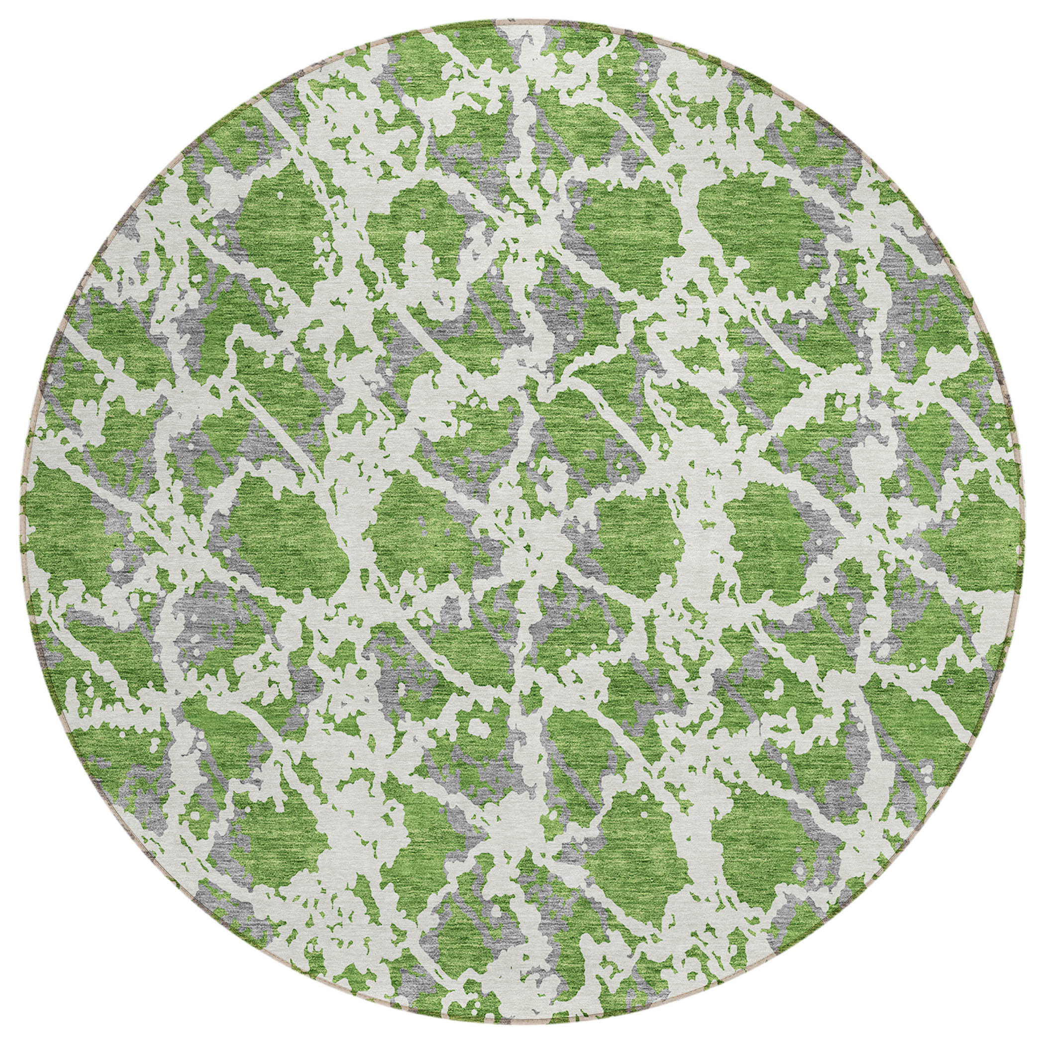 8' Green And Ivory Round Abstract Washable Indoor Outdoor Area Rug-614157-1