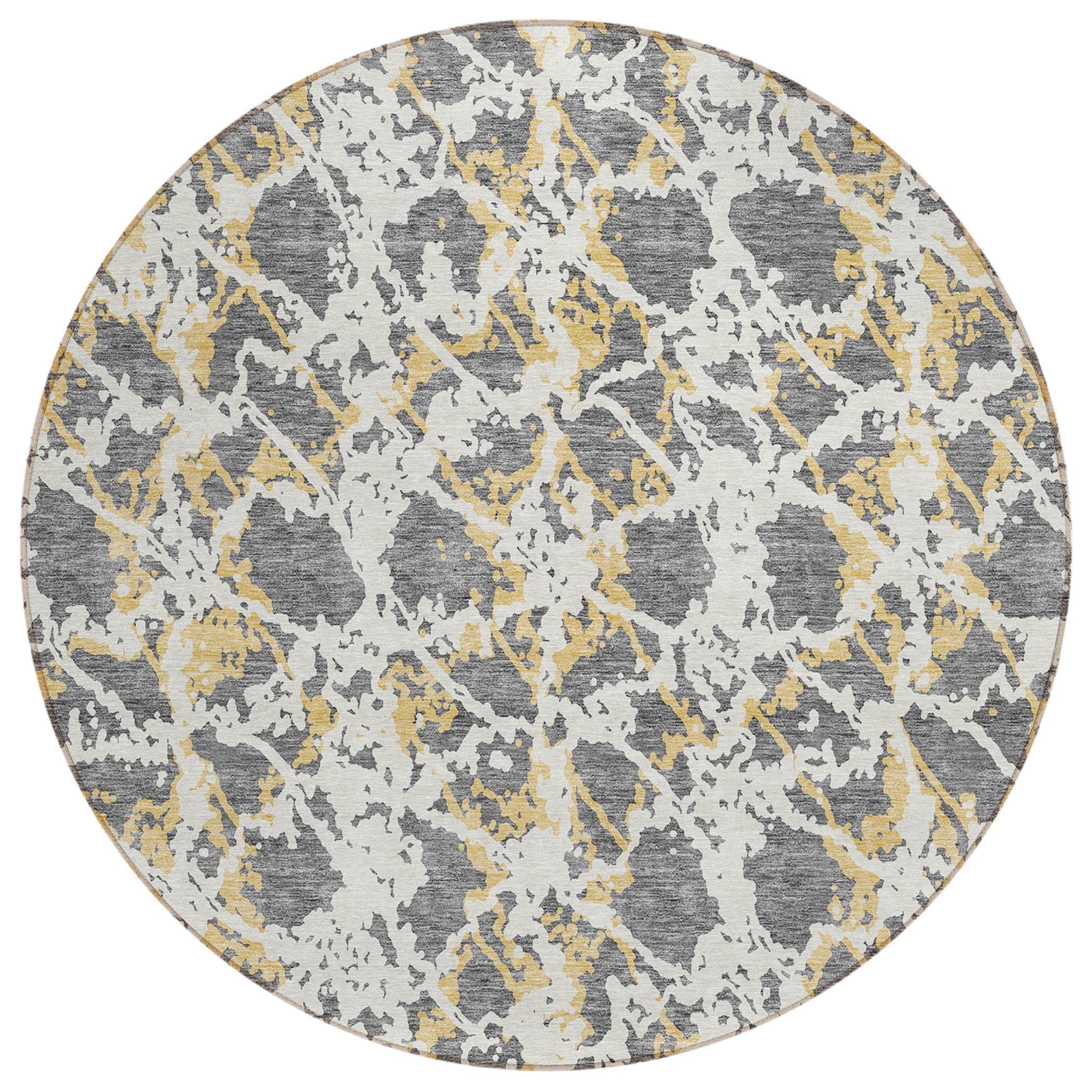 8' Gray And Ivory Round Abstract Washable Indoor Outdoor Area Rug-614163-1