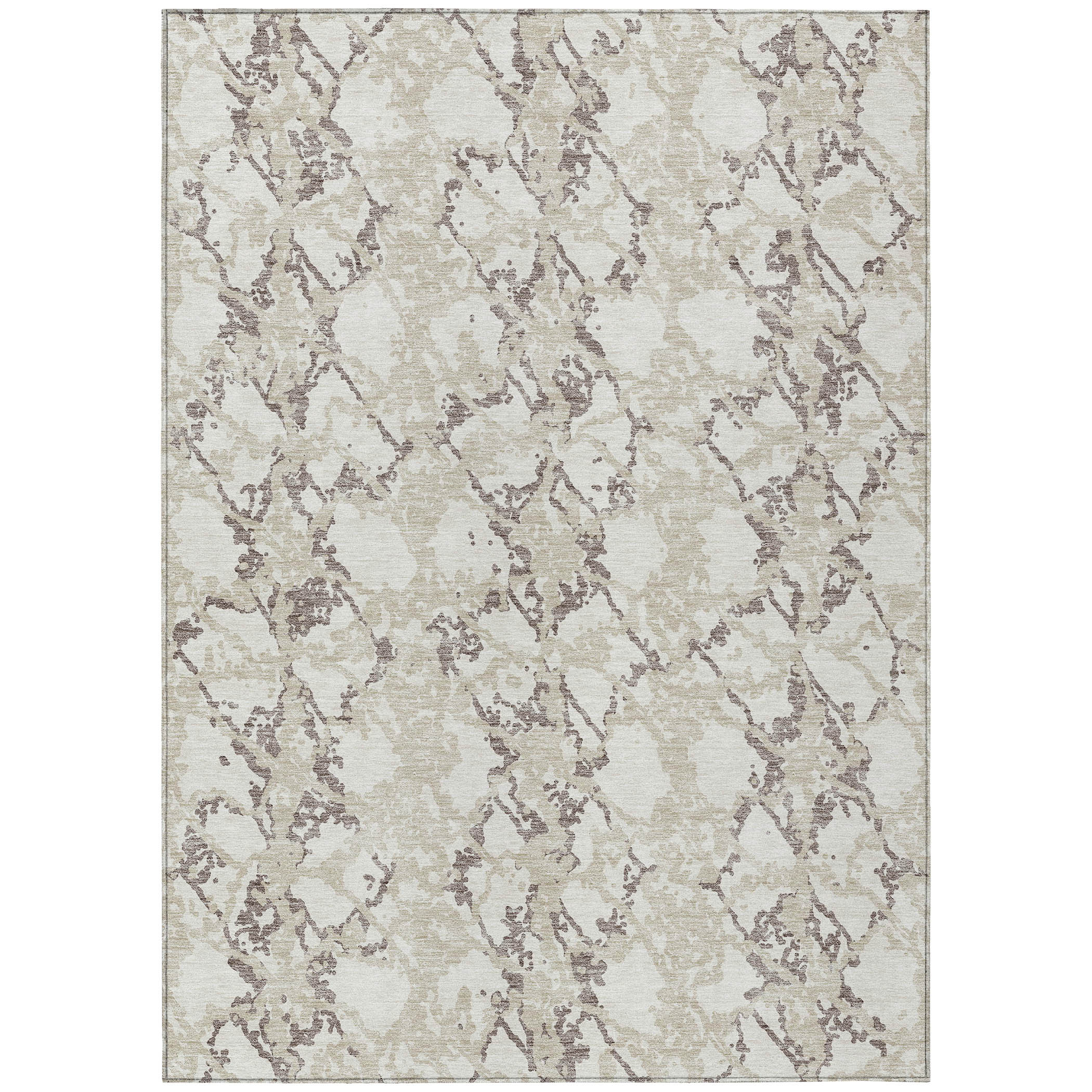 3' X 5' Ivory And Taupe Abstract Washable Indoor Outdoor Area Rug-614167-1