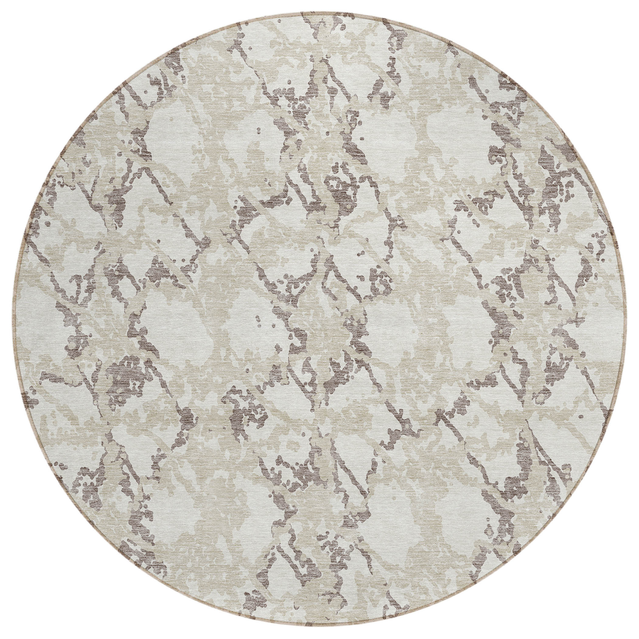 8' Ivory And Taupe Round Abstract Washable Indoor Outdoor Area Rug-614169-1
