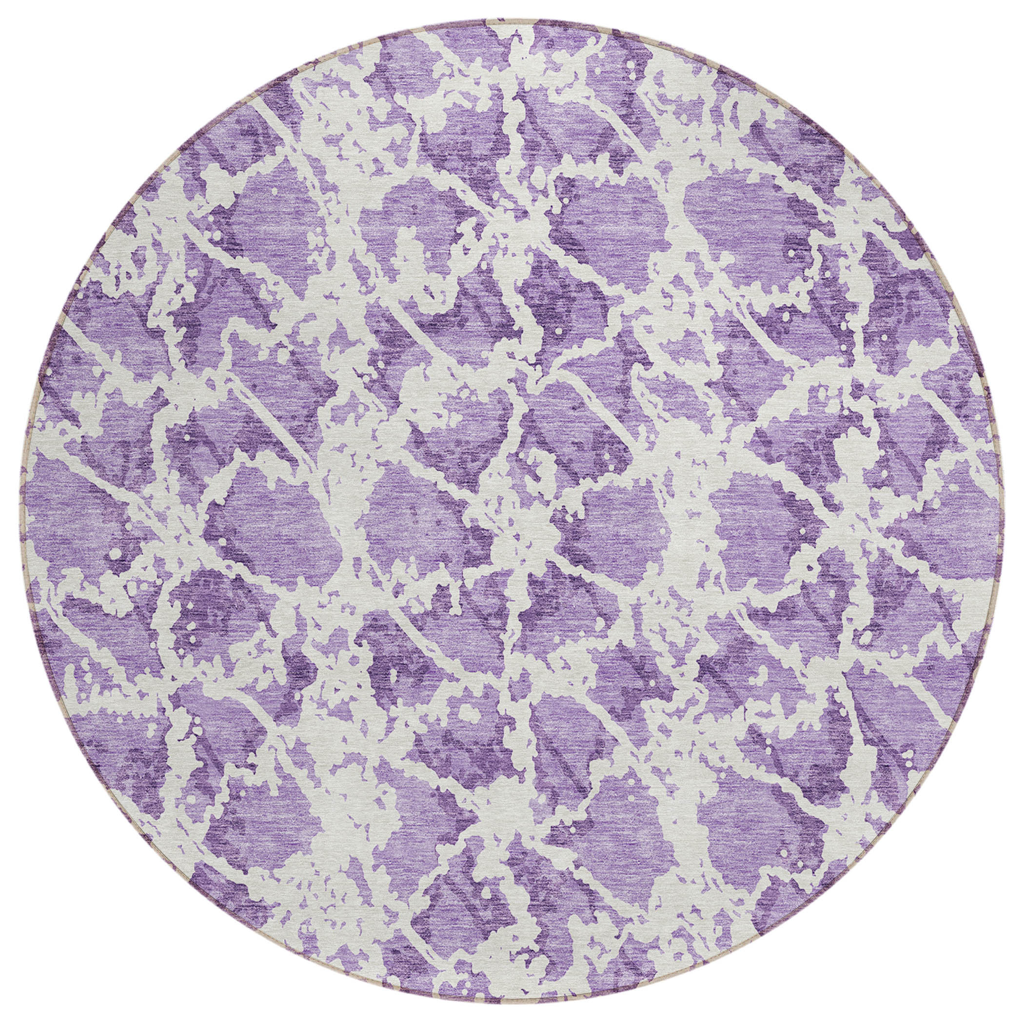 8' Lilac And Ivory Round Abstract Washable Indoor Outdoor Area Rug-614175-1