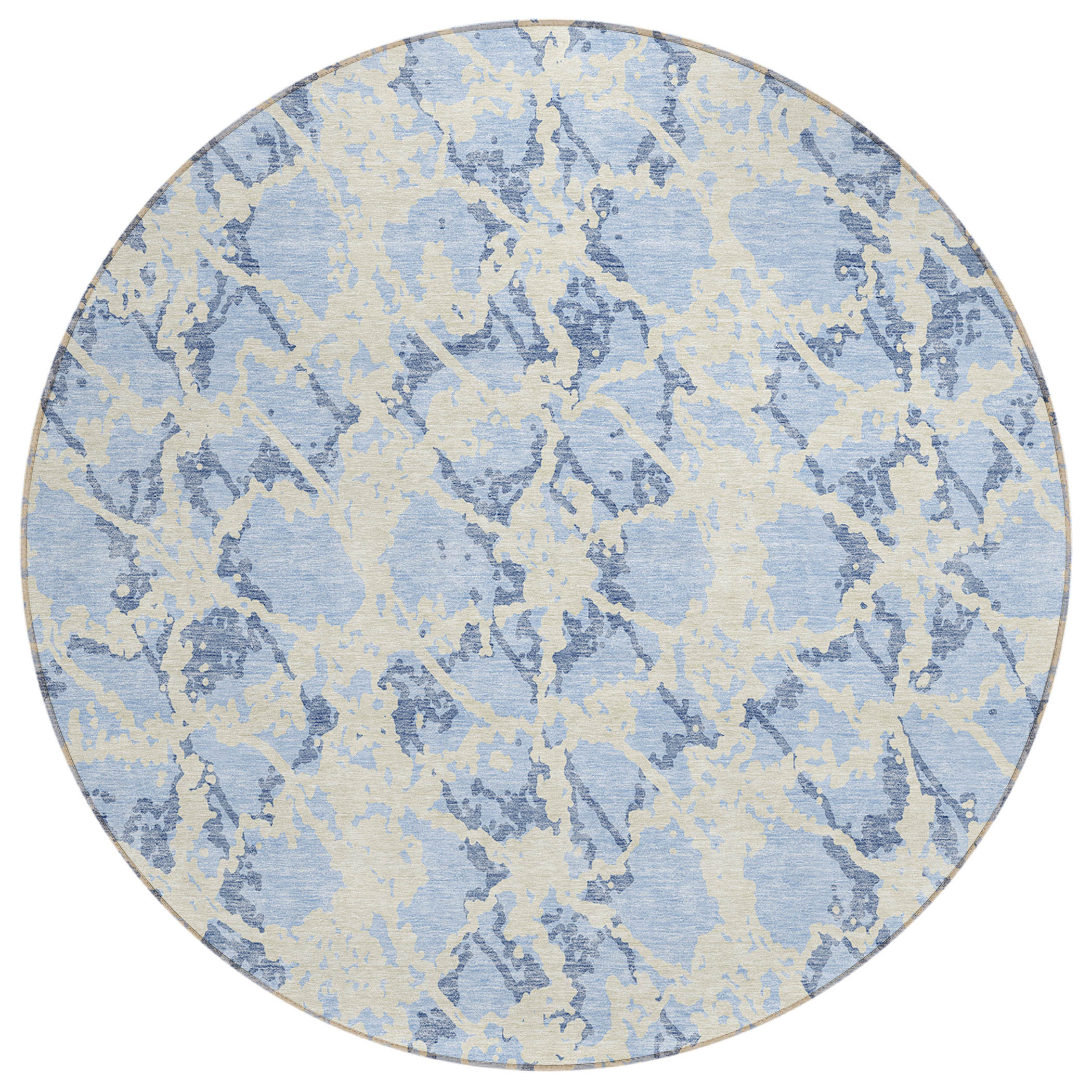 8' Sky Blue And Ivory Round Abstract Washable Indoor Outdoor Area Rug-614181-1
