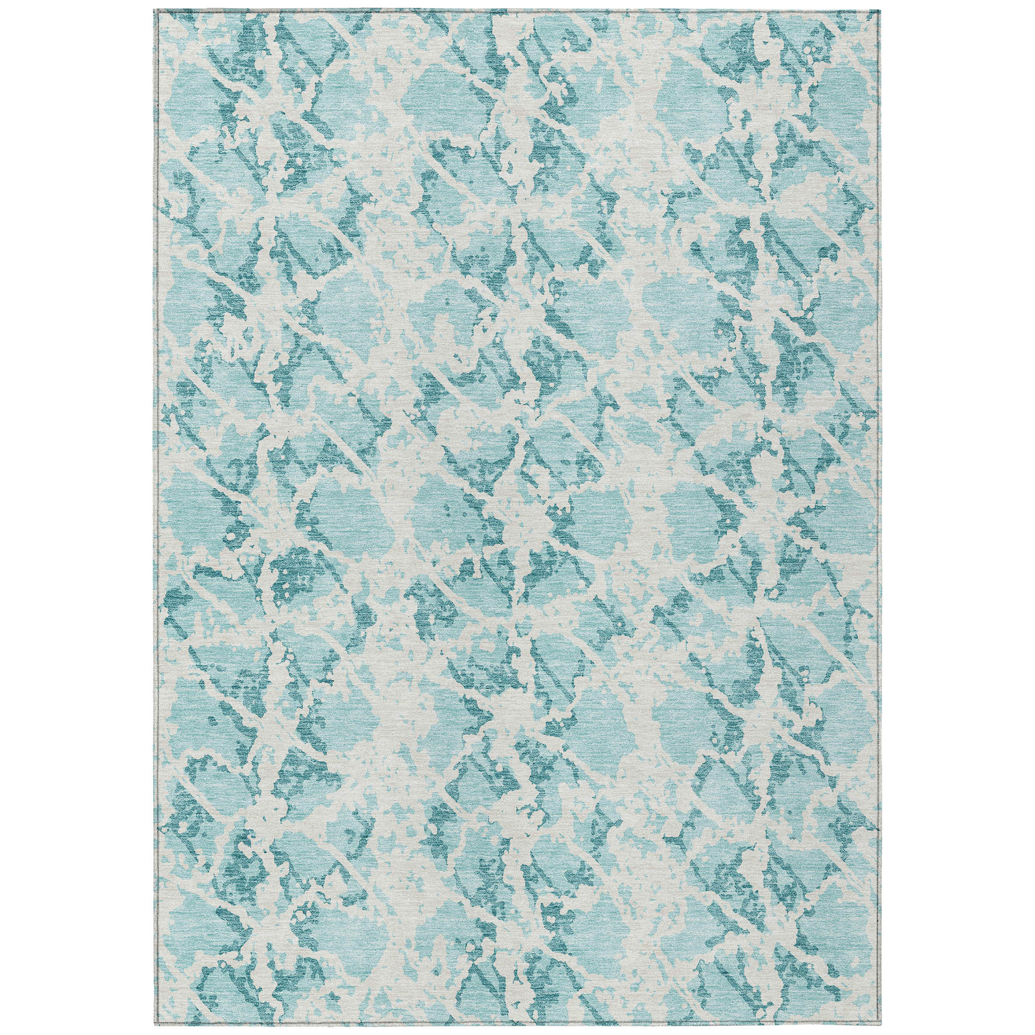 3' X 5' Teal Blue And Ivory Abstract Washable Indoor Outdoor Area Rug-614191-1