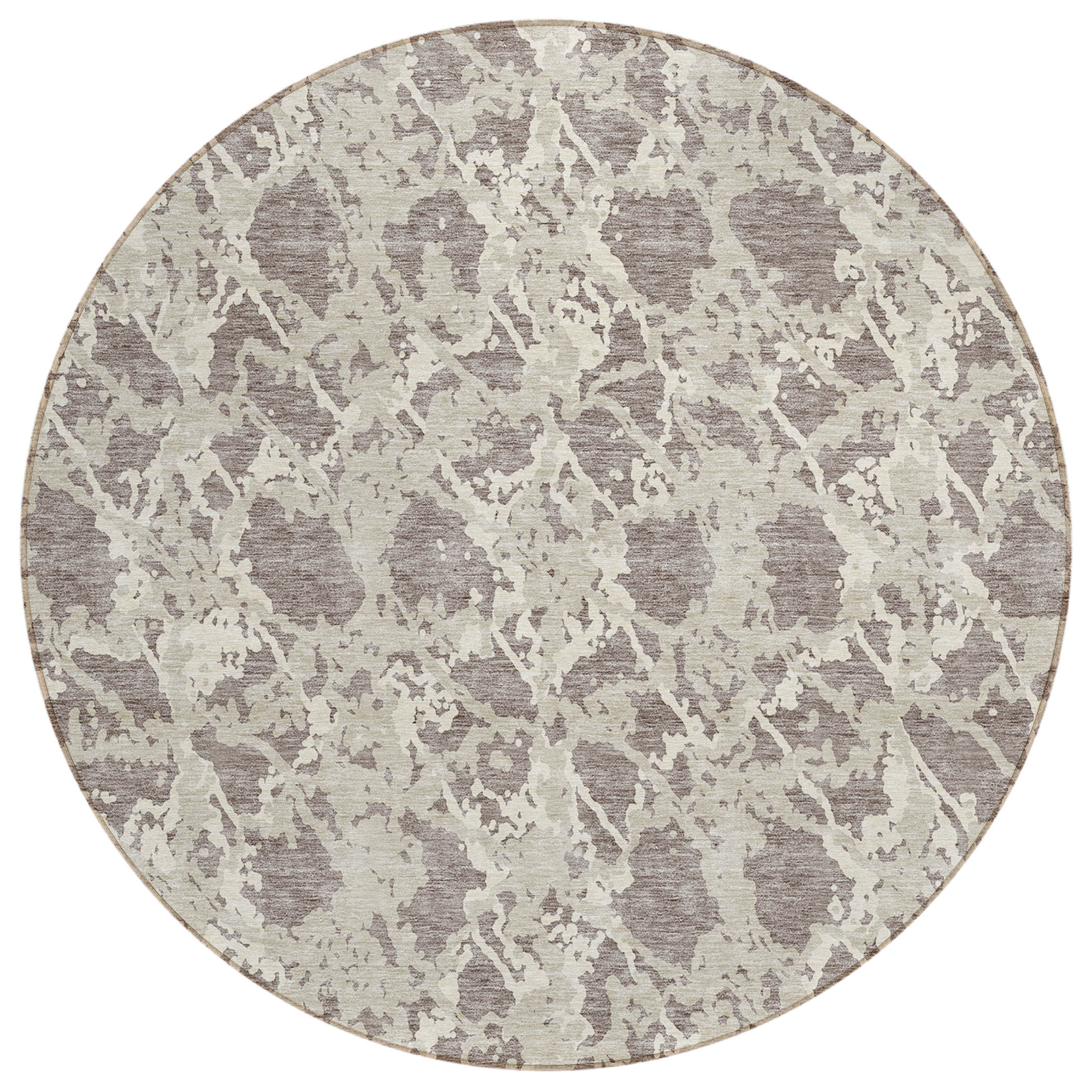 8' Taupe And Ivory Round Abstract Washable Indoor Outdoor Area Rug-614199-1