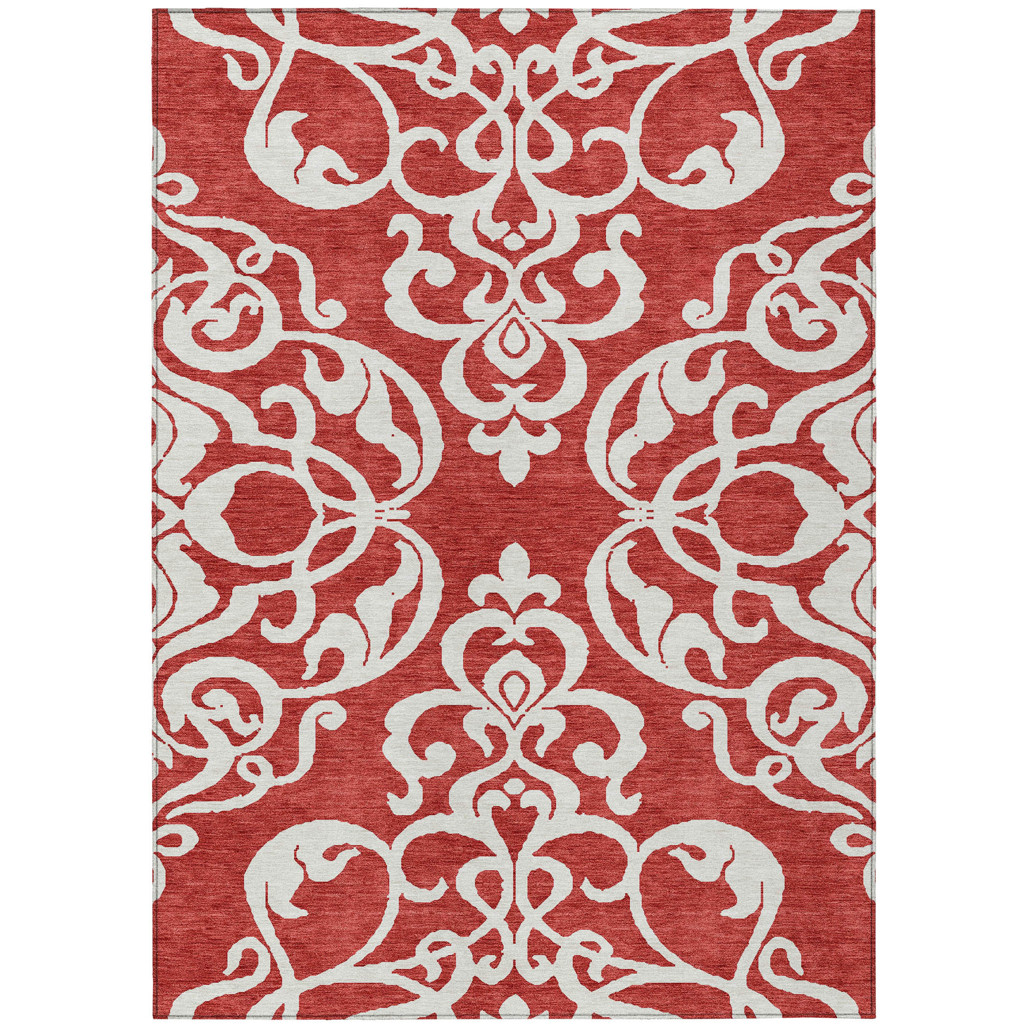 8' X 10' Red And Ivory Damask Washable Indoor Outdoor Area Rug-614458-1