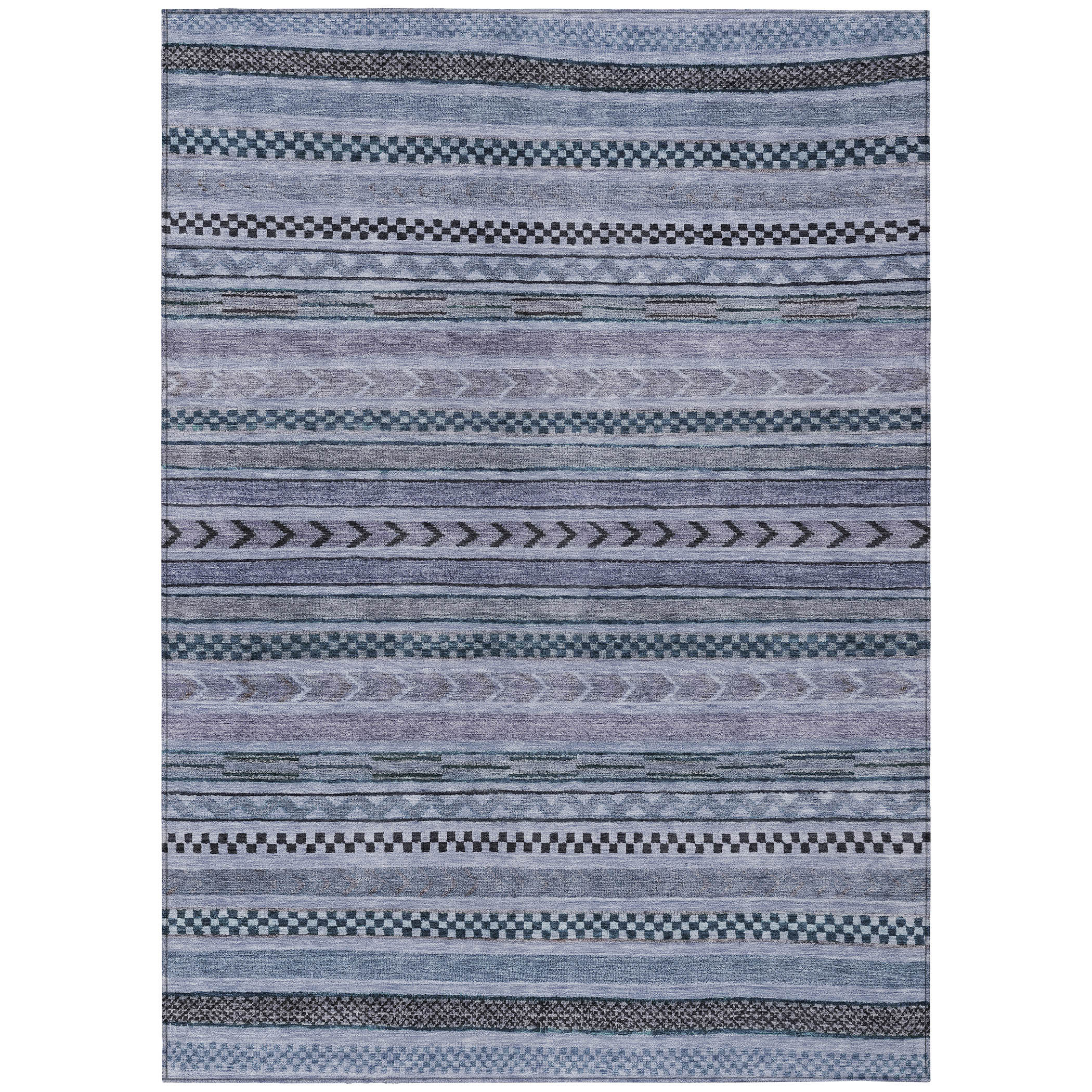 10' X 14' Blue And Taupe Striped Washable Indoor Outdoor Area Rug-615331-1