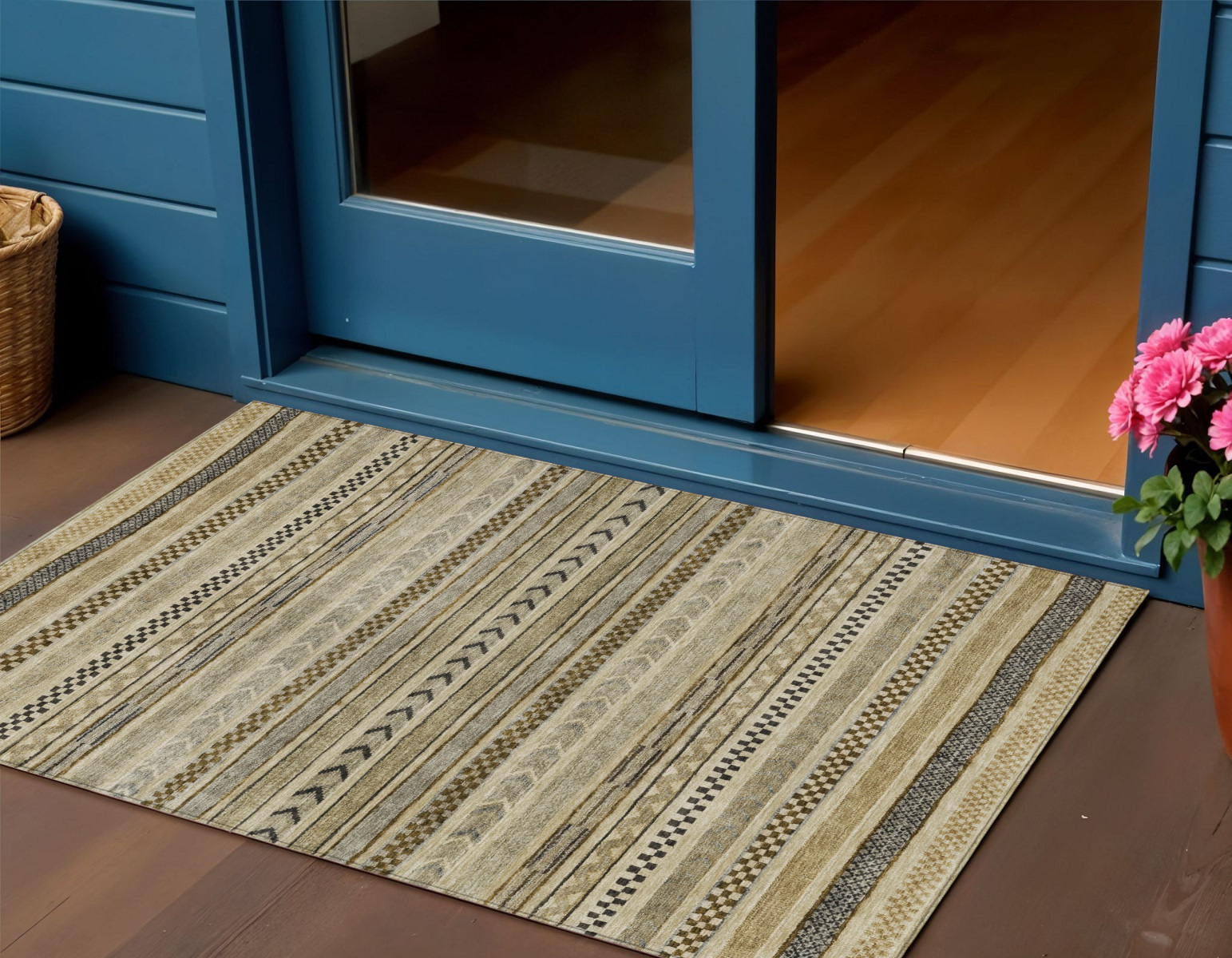 3' X 5' Chocolate And Taupe Striped Washable Indoor Outdoor Area Rug-615332-1