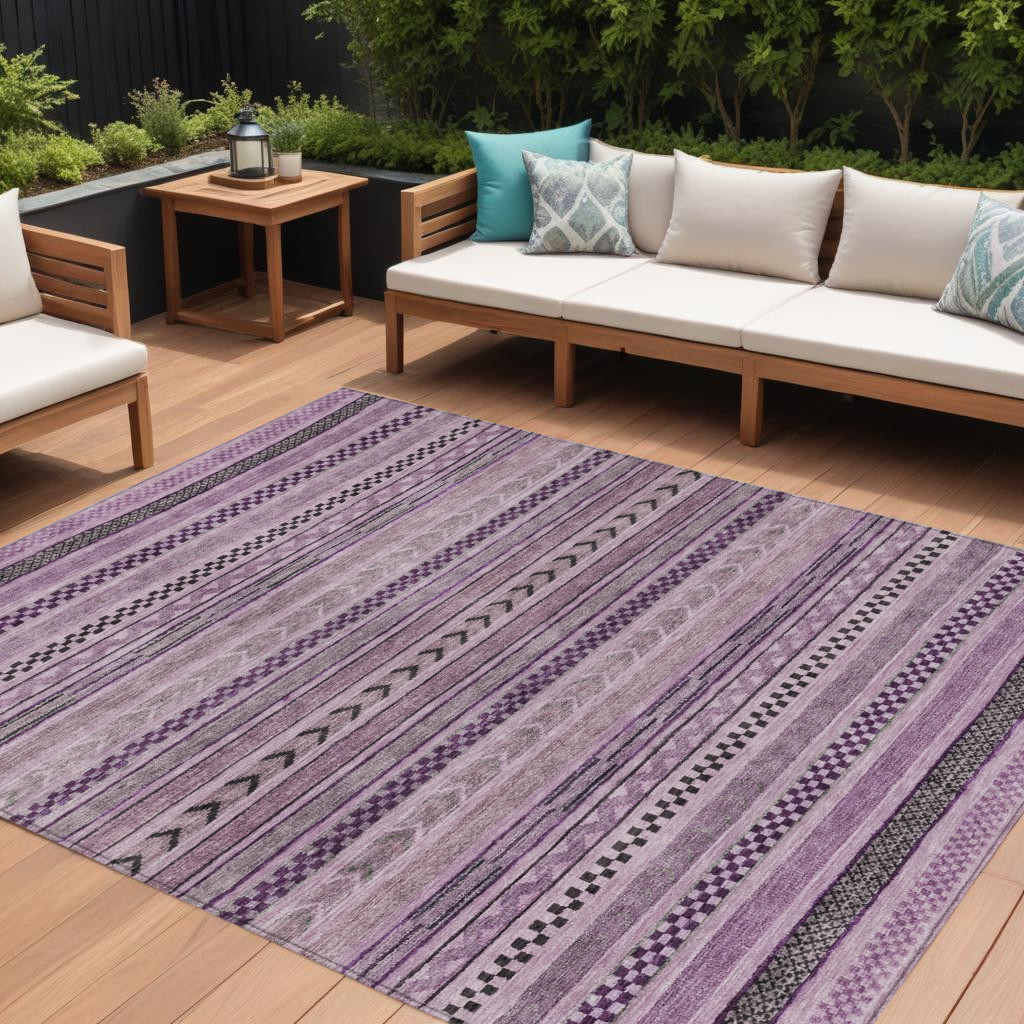 8' X 10' Plum And Lilac Striped Washable Indoor Outdoor Area Rug-615359-1