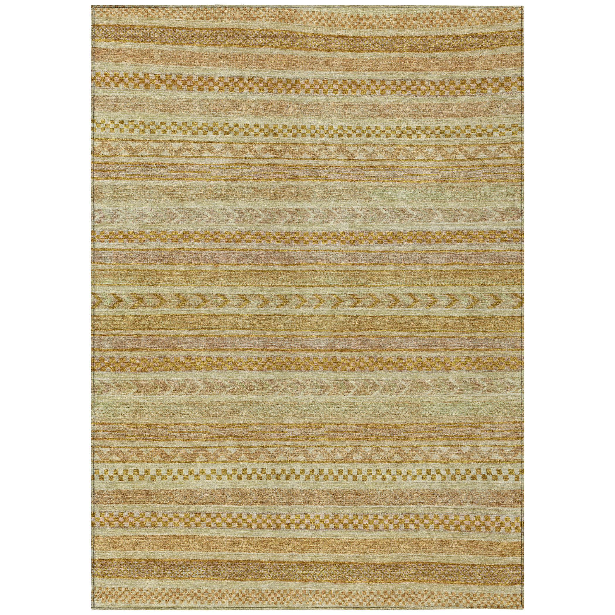 5' X 8' Salmon And Gold Striped Washable Indoor Outdoor Area Rug-615363-1