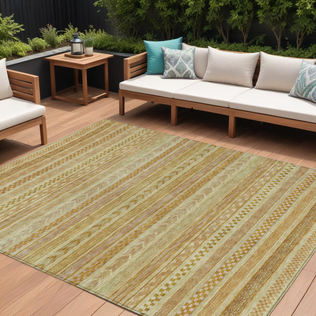 8' X 10' Salmon And Gold Striped Washable Indoor Outdoor Area Rug-615365-1
