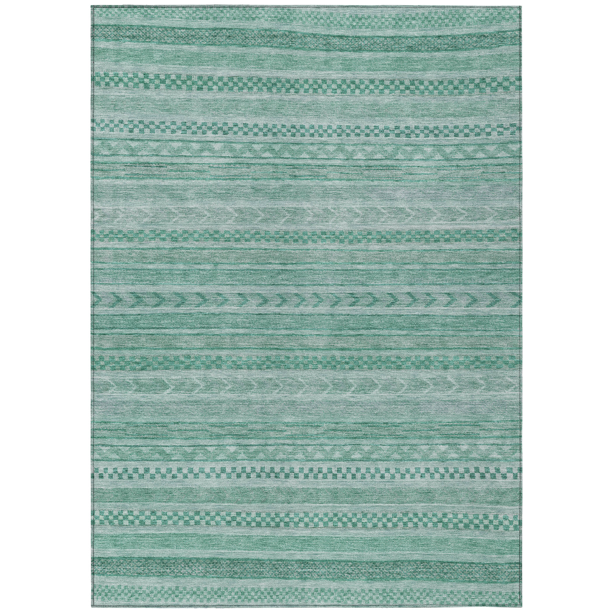 8' X 10' Turquoise And Aqua Striped Washable Indoor Outdoor Area Rug-615383-1
