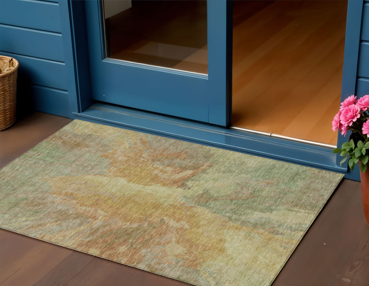 3' X 5' Artichoke Green And Gold Abstract Washable Indoor Outdoor Area Rug-615584-1