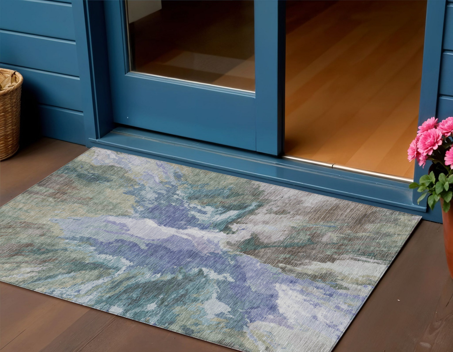 3' X 5' Blue And Gray Abstract Washable Indoor Outdoor Area Rug-615590-1