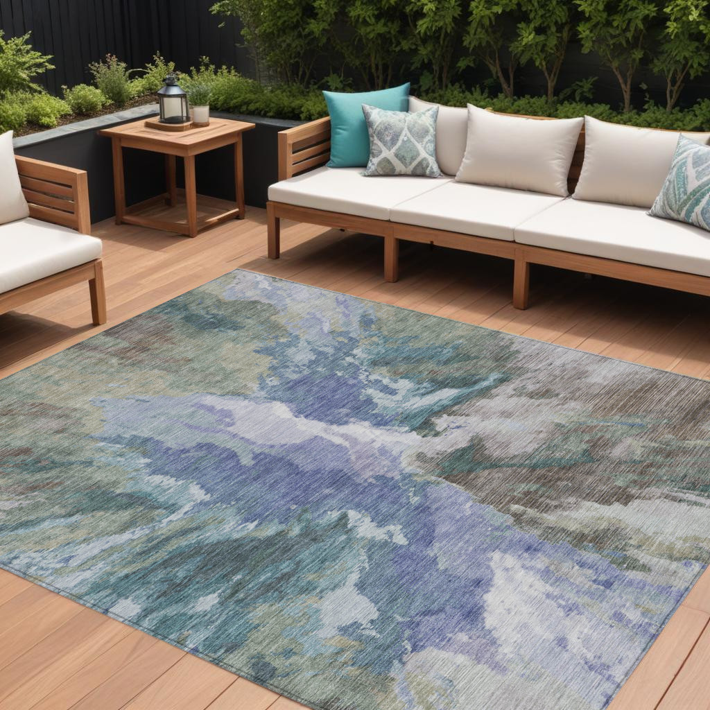 8' X 10' Blue And Gray Abstract Washable Indoor Outdoor Area Rug-615593-1