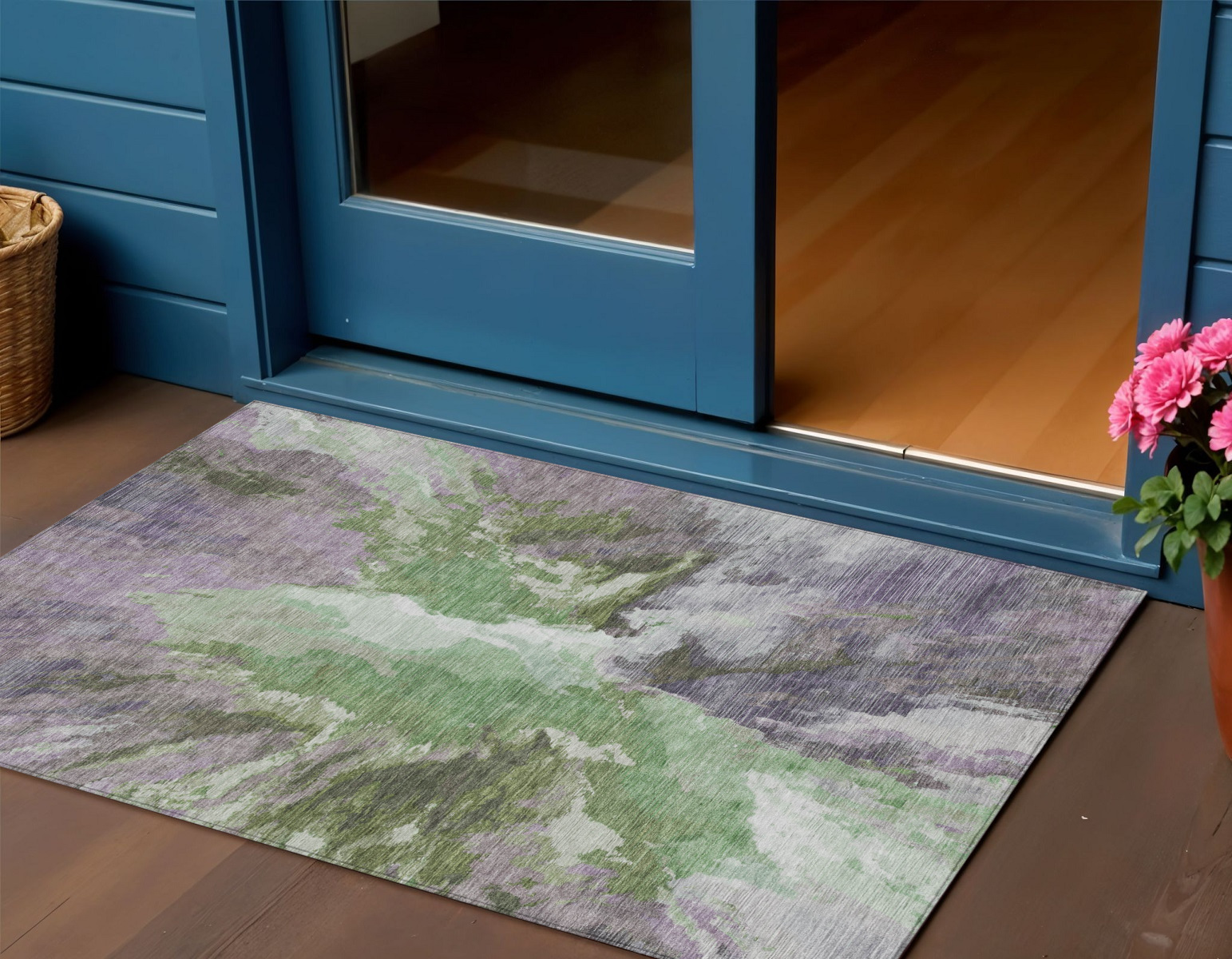 3' X 5' Green And Purple Abstract Washable Indoor Outdoor Area Rug-615602-1
