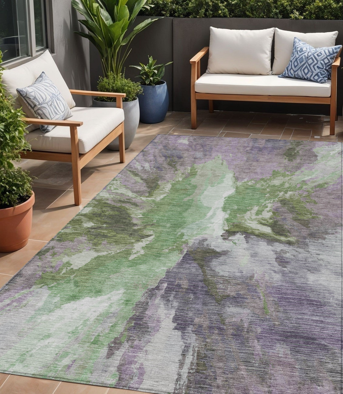 5' X 8' Green And Purple Abstract Washable Indoor Outdoor Area Rug-615603-1