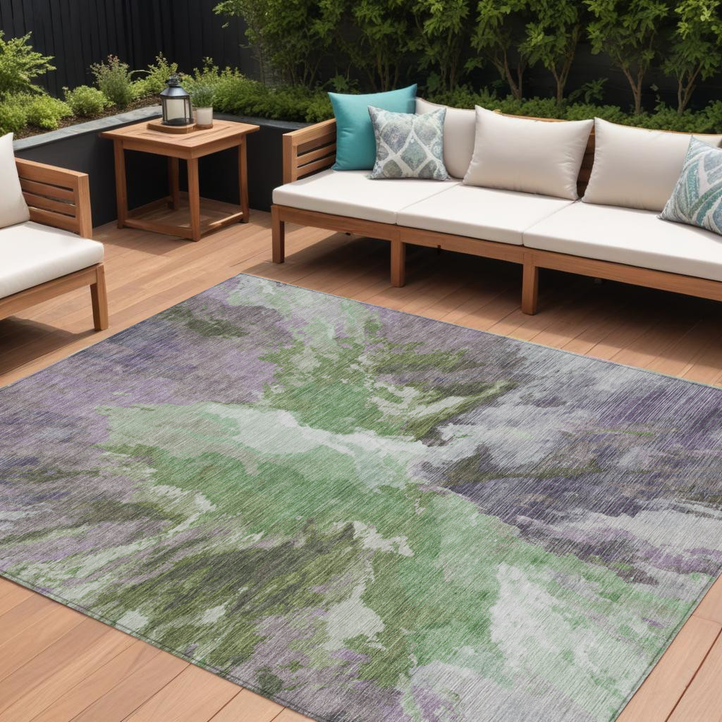 8' X 10' Green And Purple Abstract Washable Indoor Outdoor Area Rug-615605-1