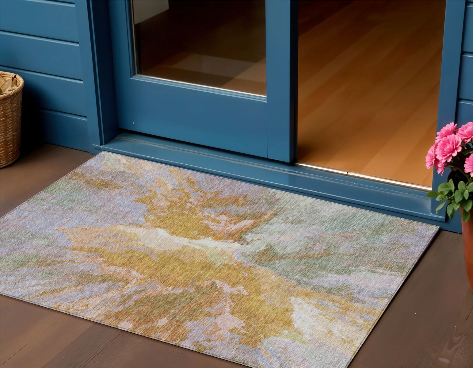 3' X 5' Rust And Lavender Abstract Washable Indoor Outdoor Area Rug-615620-1