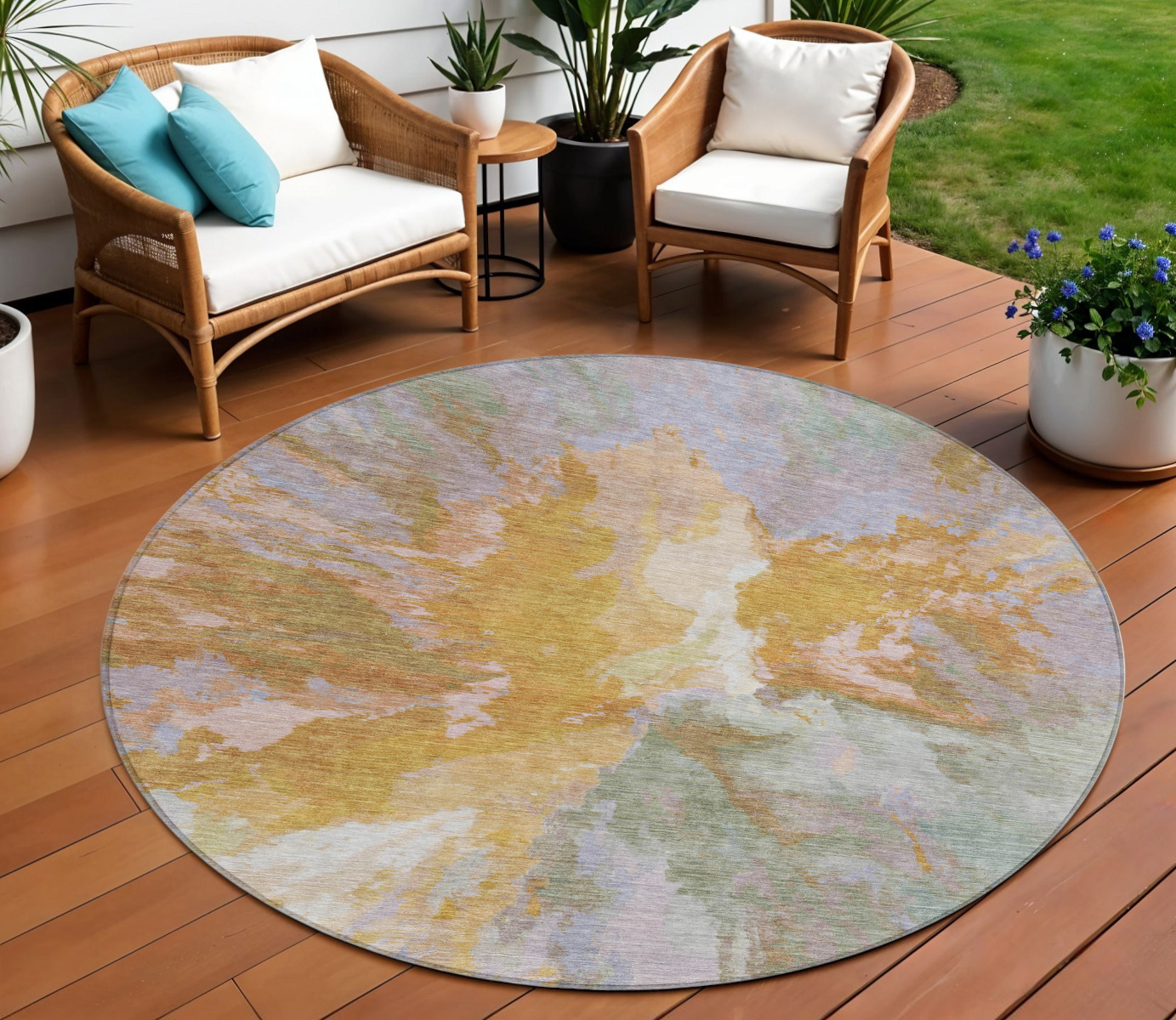 8' Rust And Lavender Round Abstract Washable Indoor Outdoor Area Rug-615622-1