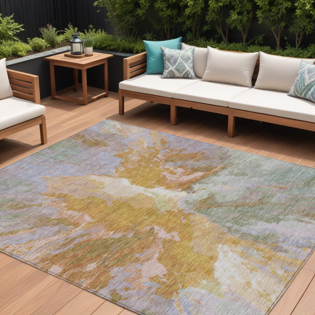 9' X 12' Rust And Lavender Abstract Washable Indoor Outdoor Area Rug-615624-1