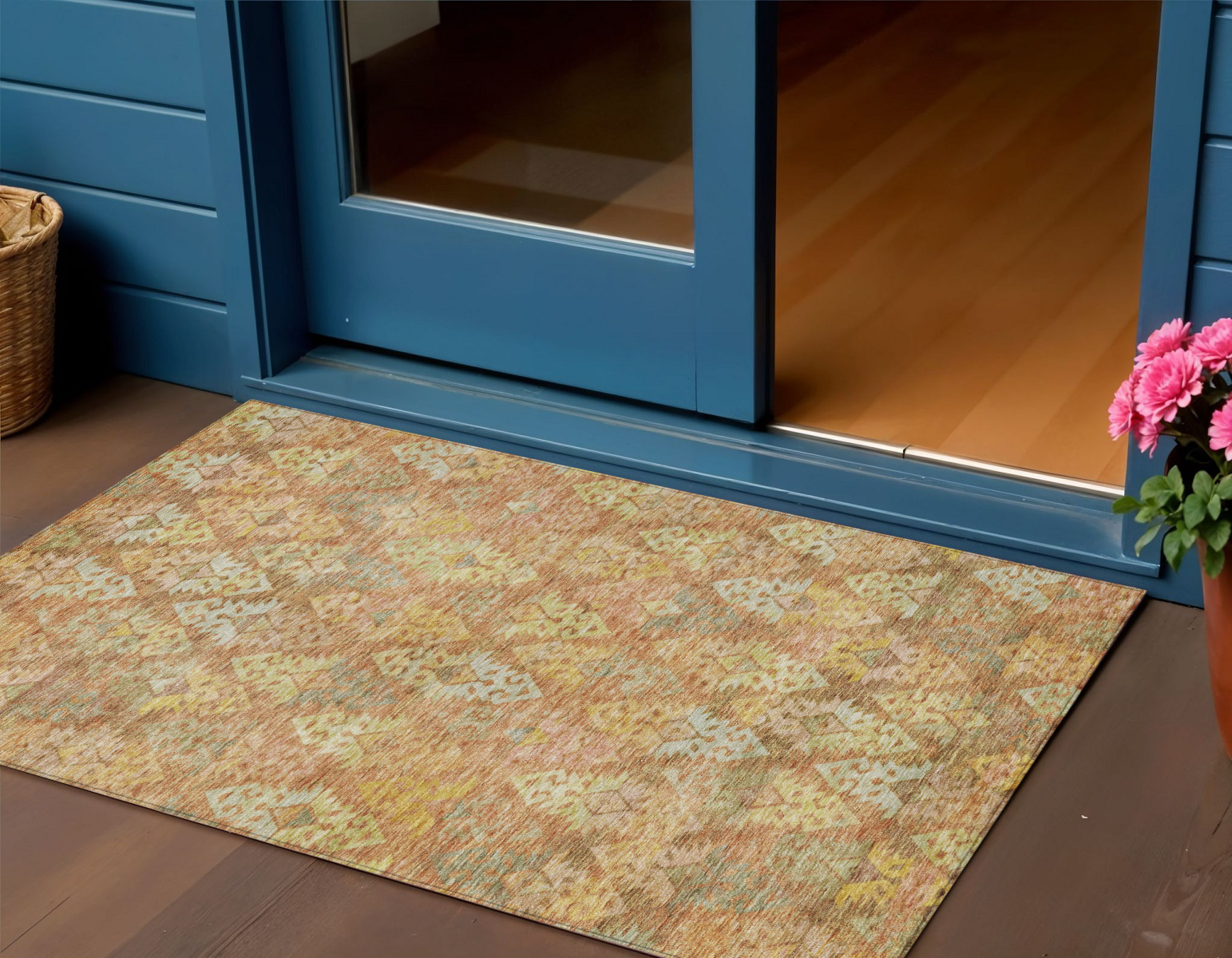 3' X 5' Copper Beige And Gold Aztec Washable Indoor Outdoor Area Rug-615770-1