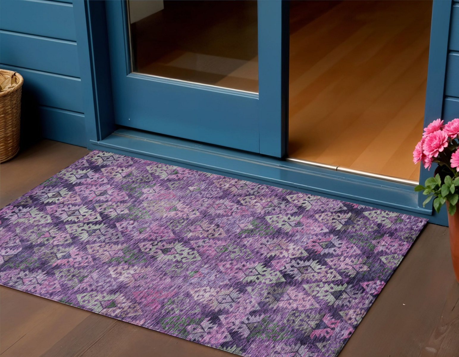 3' X 5' Eggplant Plum And Lavender Aztec Washable Indoor Outdoor Area Rug-615776-1
