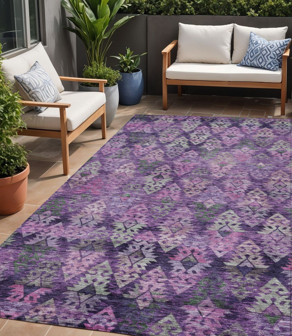 5' X 8' Eggplant Plum And Lavender Aztec Washable Indoor Outdoor Area Rug-615777-1
