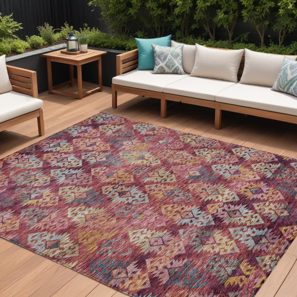 8' X 10' Rust Gold And Blush Aztec Washable Indoor Outdoor Area Rug-615791-1
