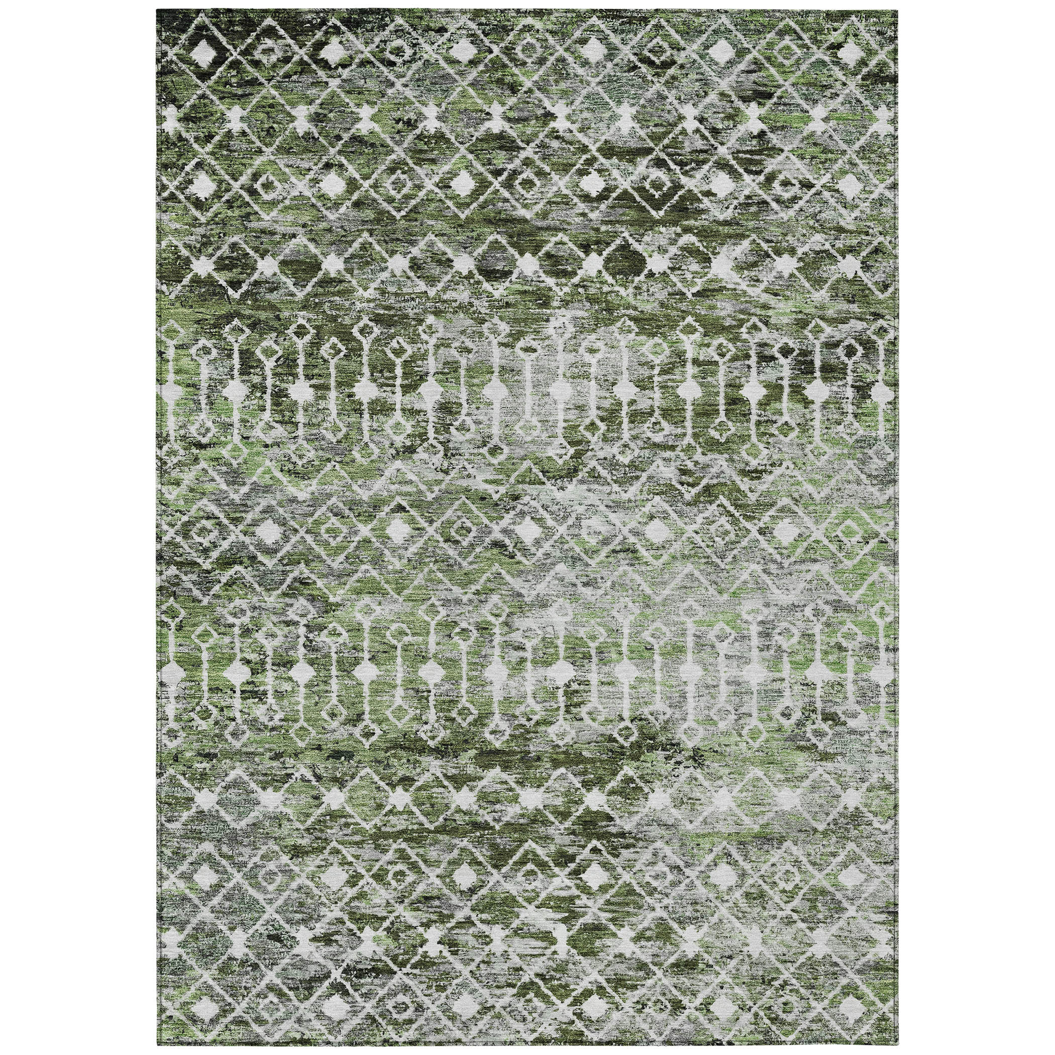9' X 12' Olive Green And Ivory Argyle Washable Indoor Outdoor Area Rug-615810-1