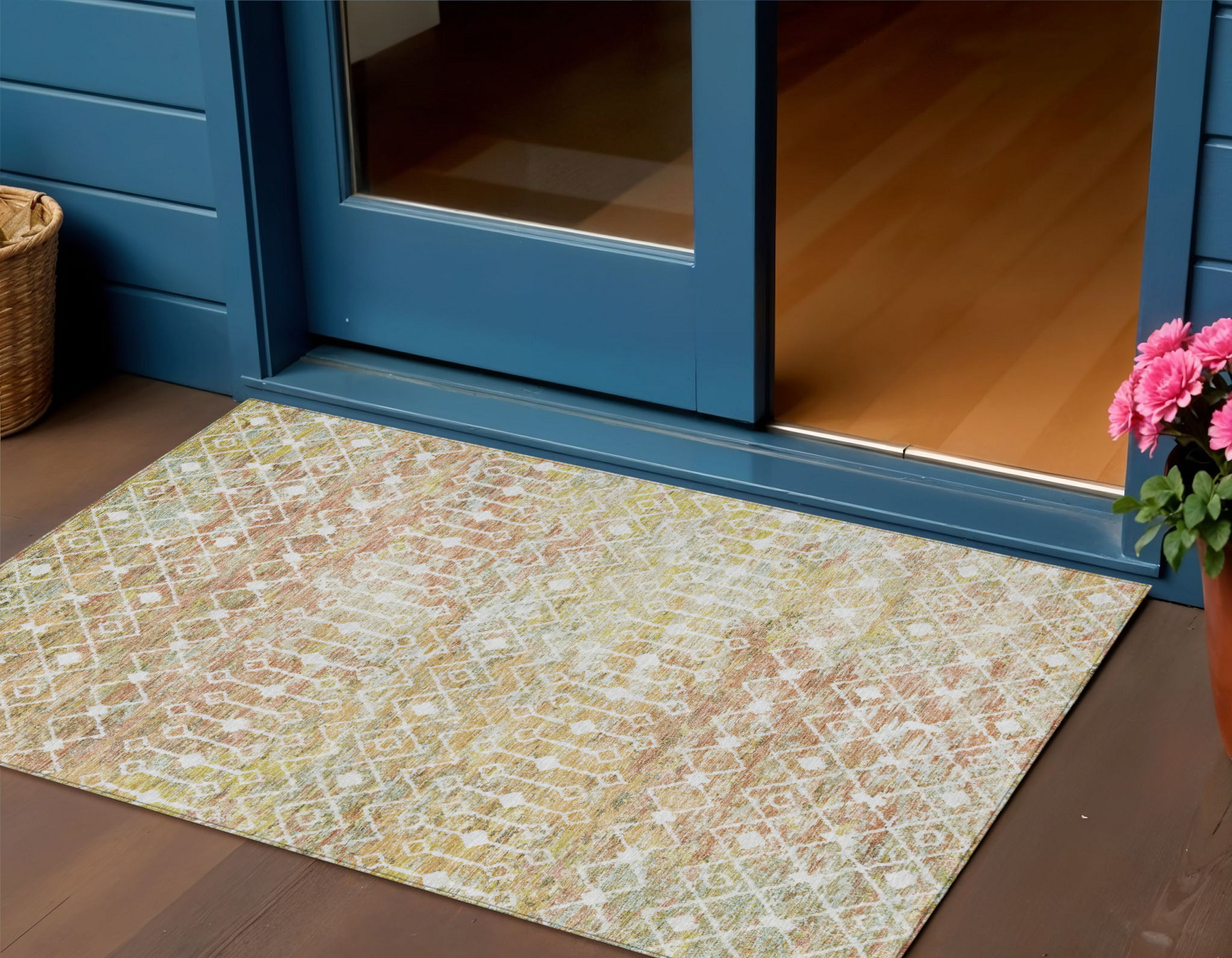 3' X 5' Peach And Ivory Argyle Washable Indoor Outdoor Area Rug-615812-1