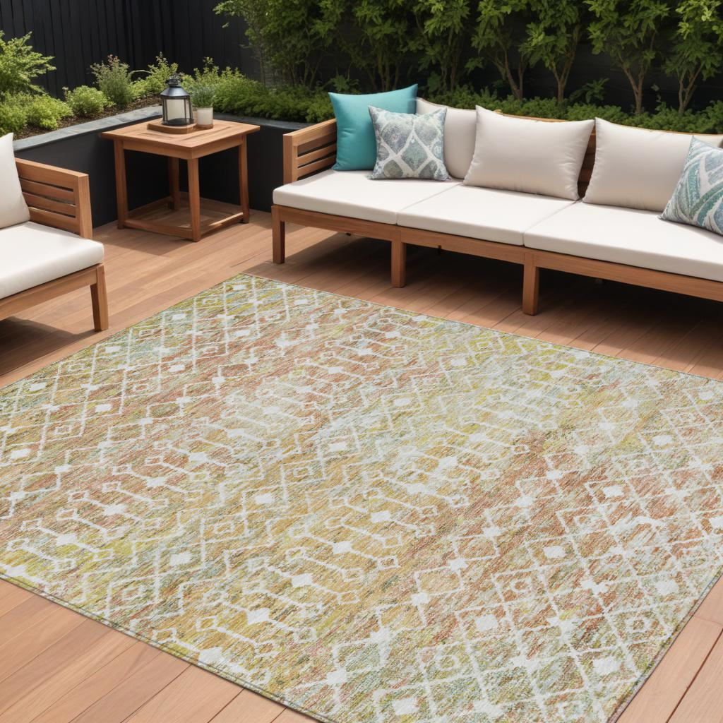 10' X 14' Peach And Ivory Argyle Washable Indoor Outdoor Area Rug-615817-1