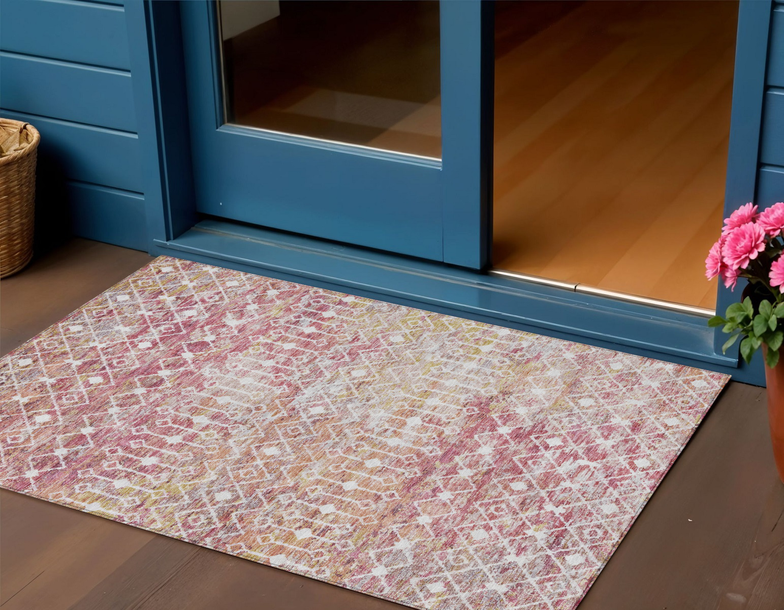 3' X 5' Pink And Ivory Argyle Washable Indoor Outdoor Area Rug-615818-1