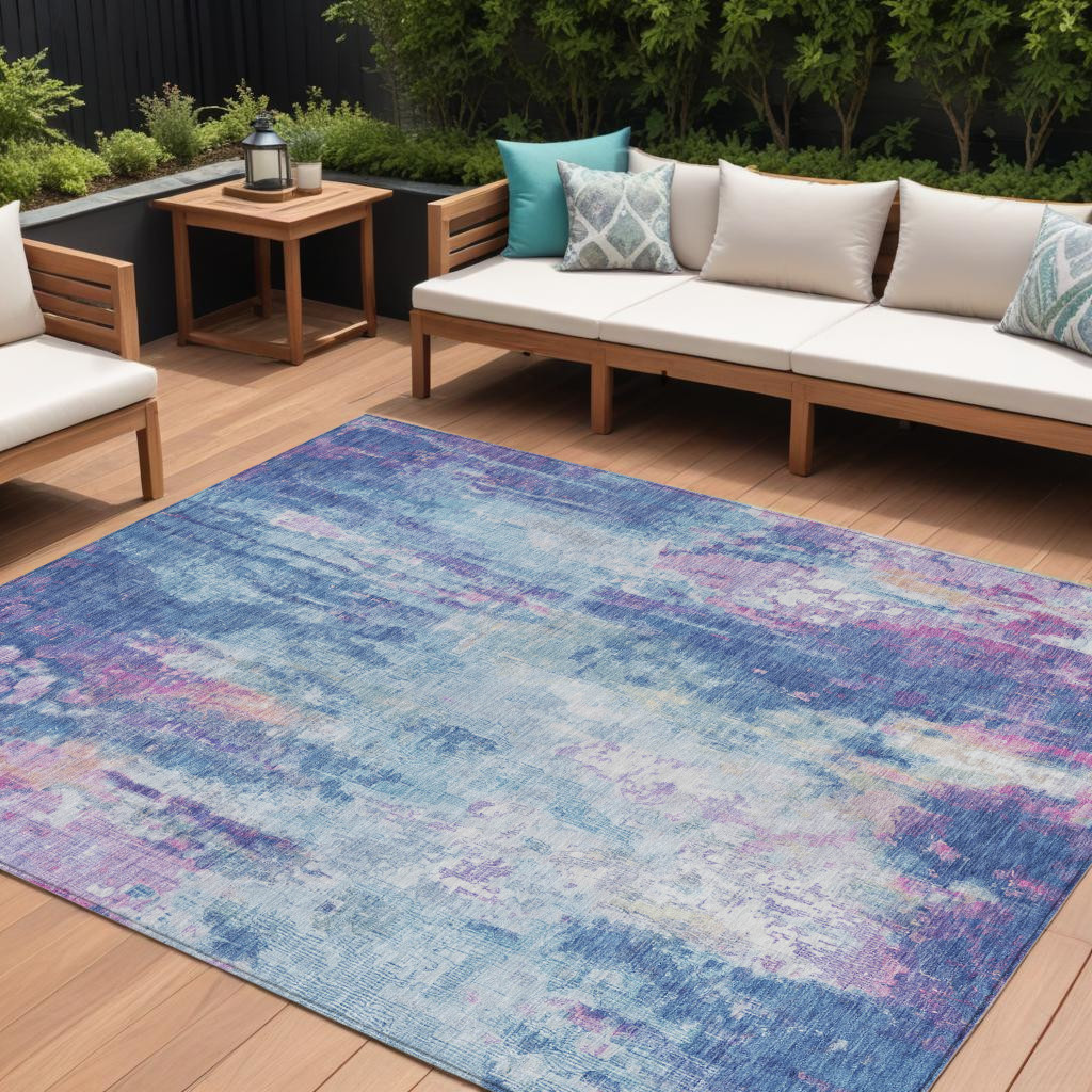 8' X 10' Blue Peach And Sky Blue Abstract Washable Indoor Outdoor Area Rug-615857-1