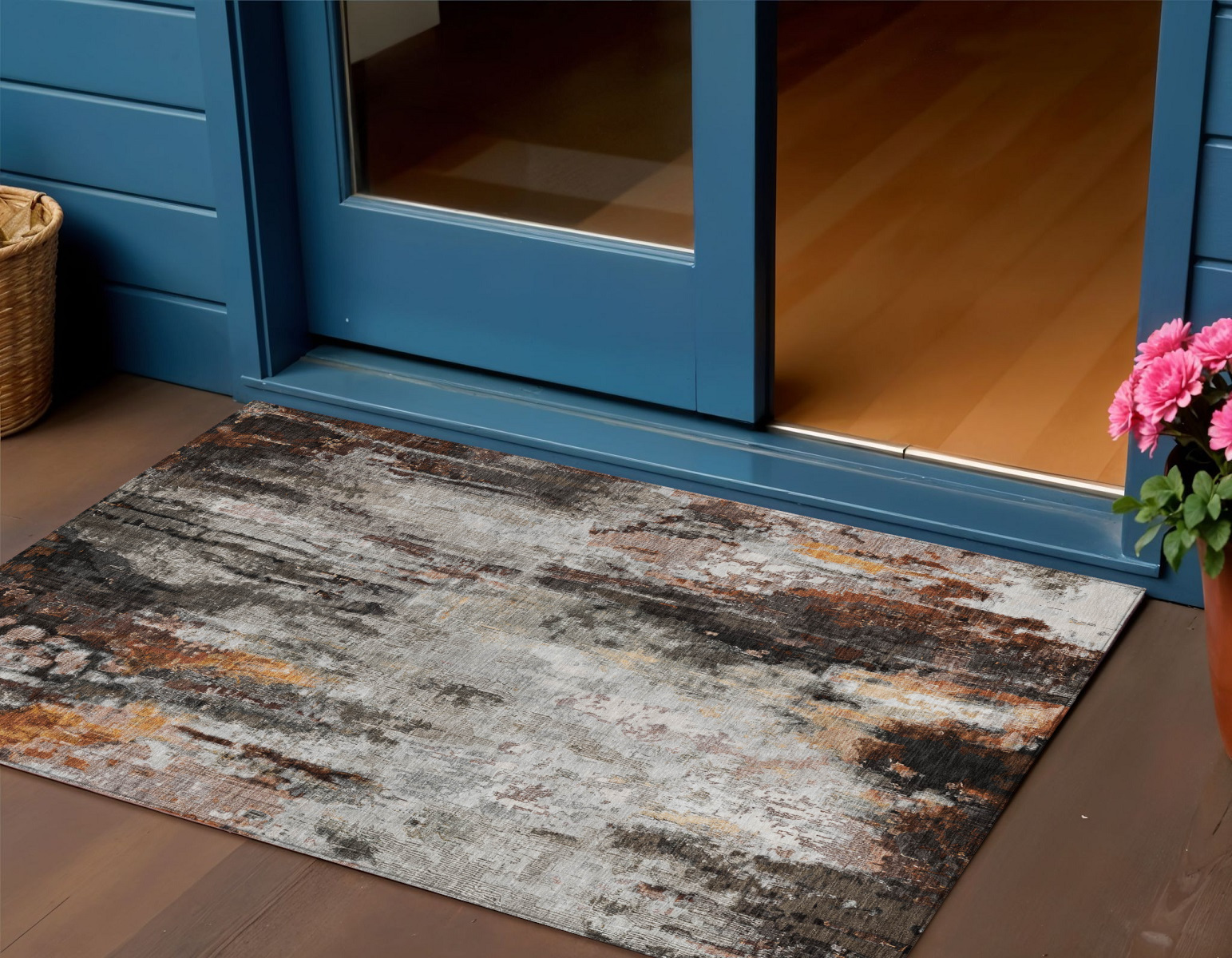3' X 5' Gray Rust And Ivory Abstract Washable Indoor Outdoor Area Rug-615860-1